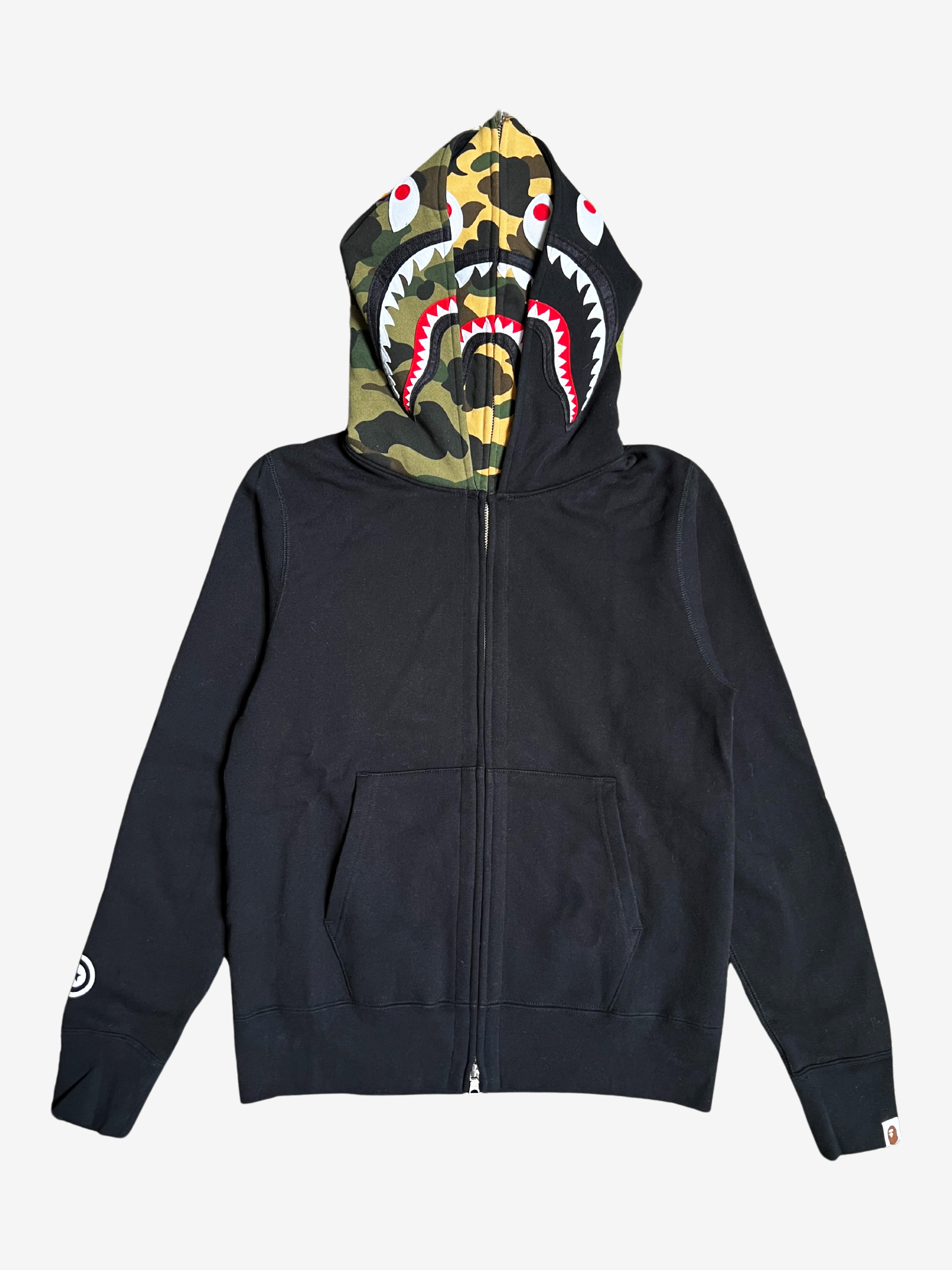 BAPE Black First Camo Double Pullover Full Zip Up Shark Hoodie