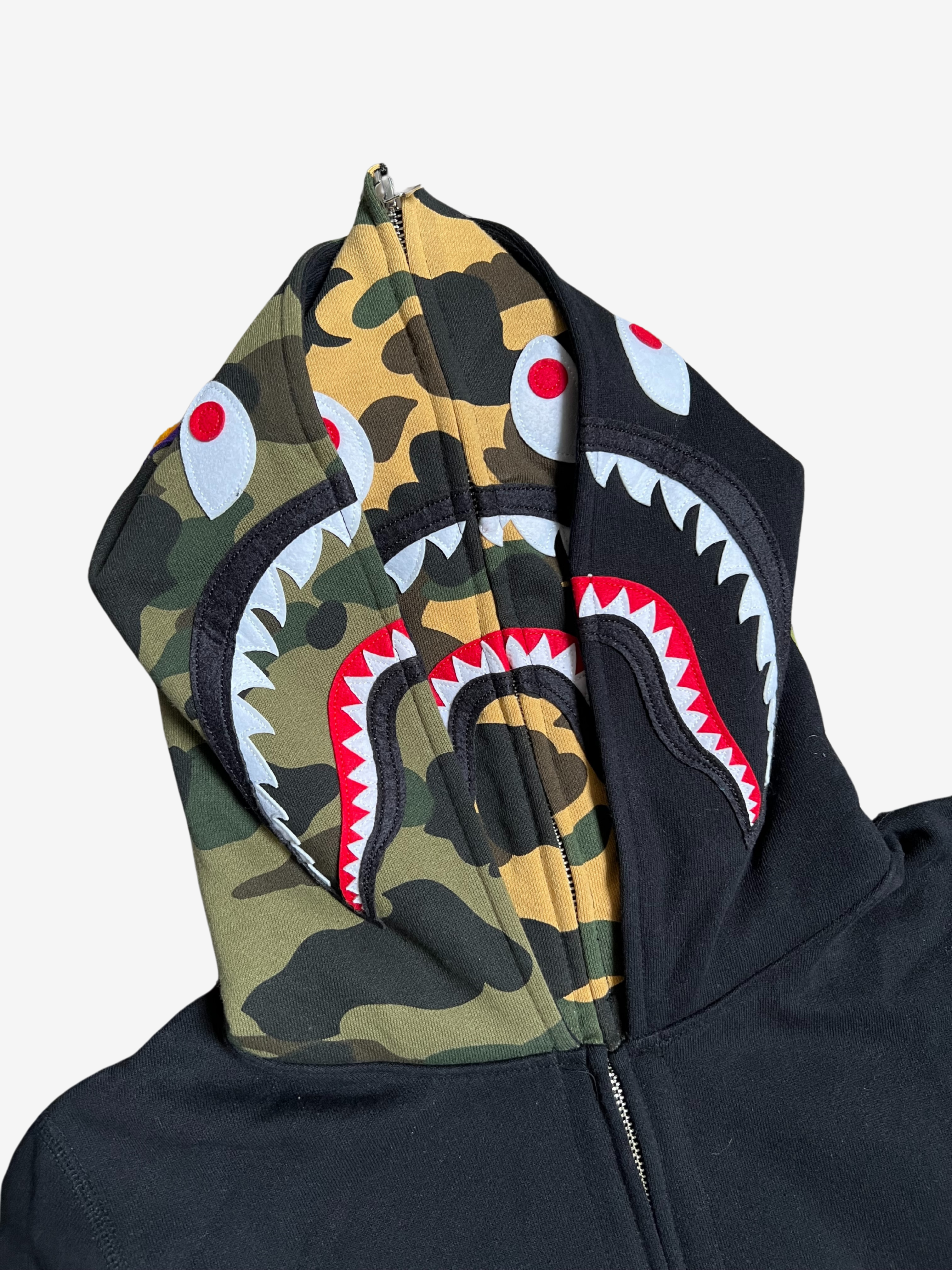 BAPE Black First Camo Double Pullover Full Zip Up Shark Hoodie 3