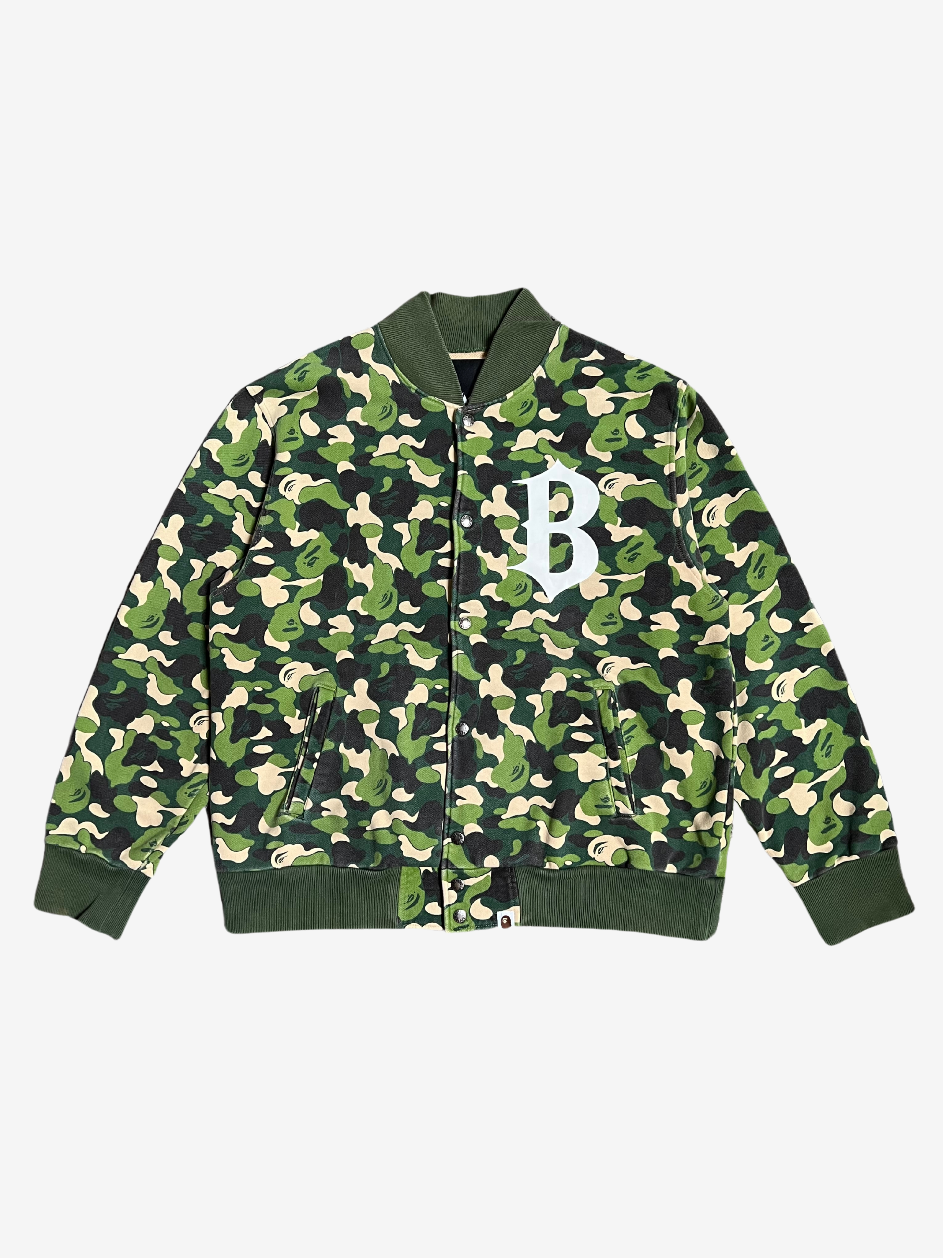 BAPE Green ABC Camo Varsity Jacket
