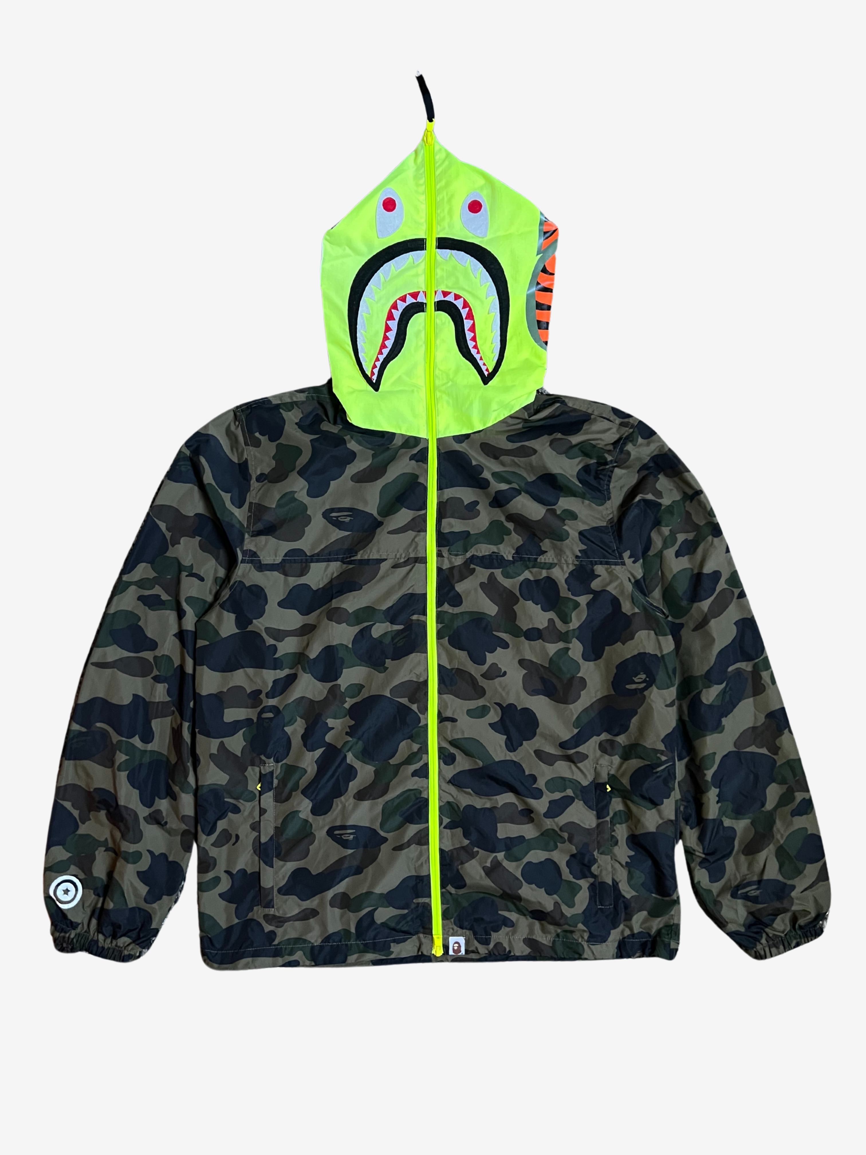 BAPE Lime Green 1st Camo Full Zip Shark Windbreaker
