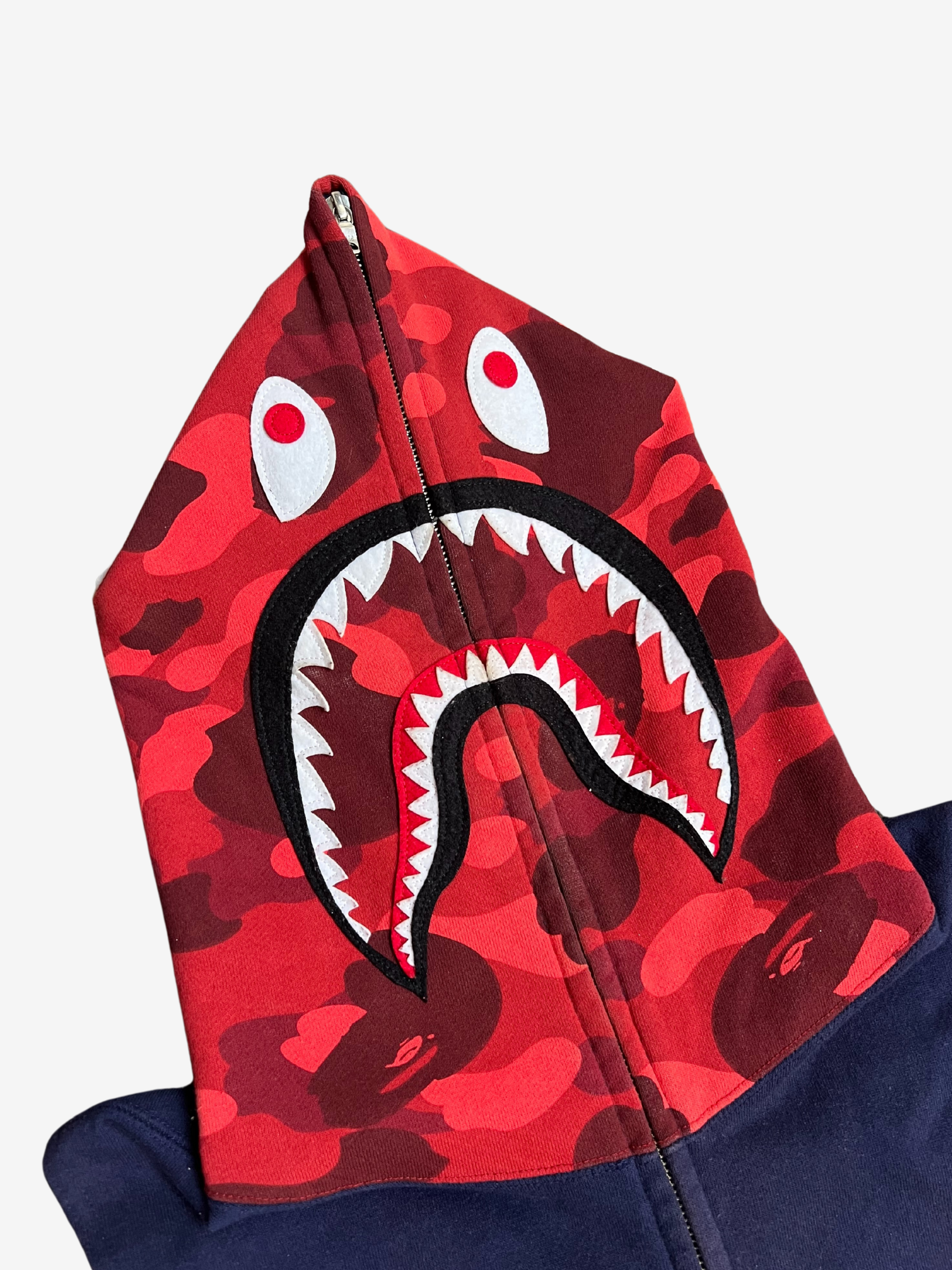 BAPE Navy Red Camo Head Sleeveless Full Zip Up Shark Hoodie 3 HYPEVAULT