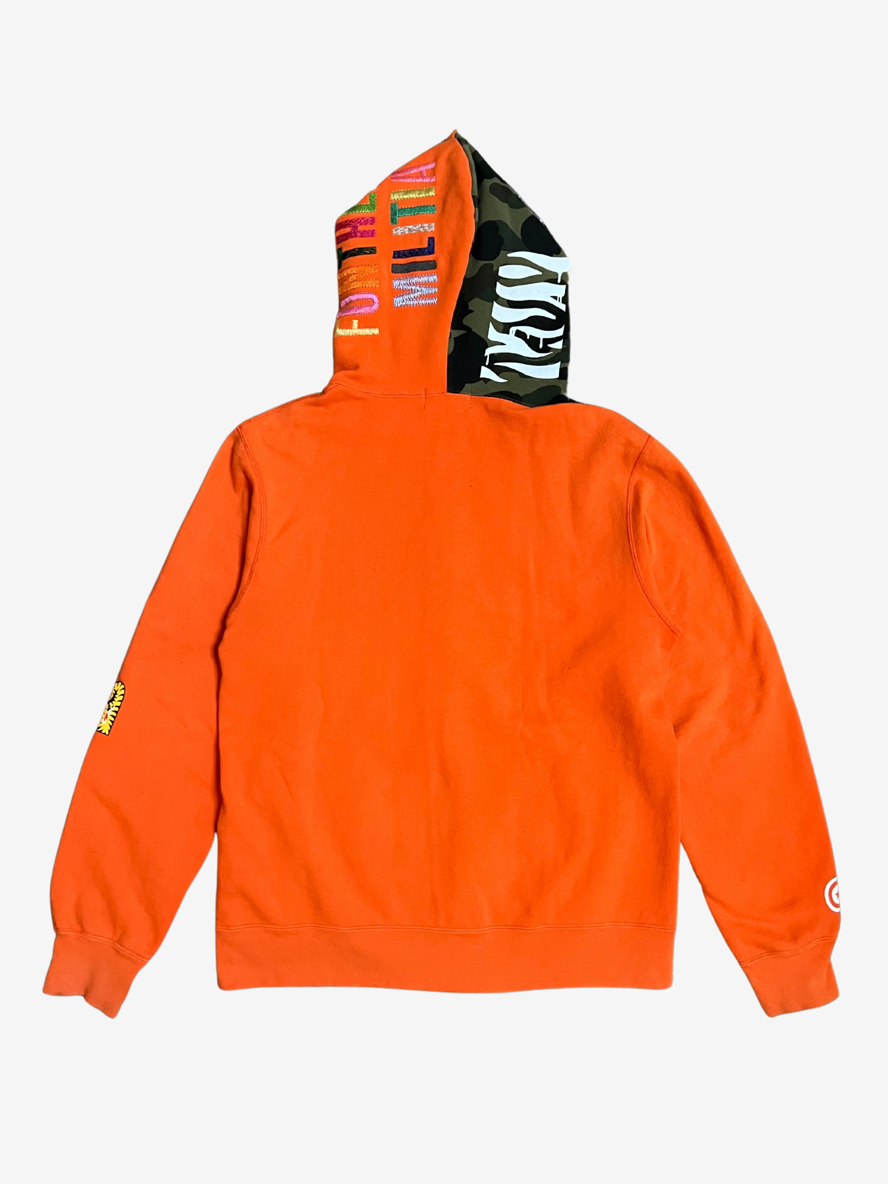 BAPE Orange Half Camo Full Zip Up Tiger Shark Hoodie 2