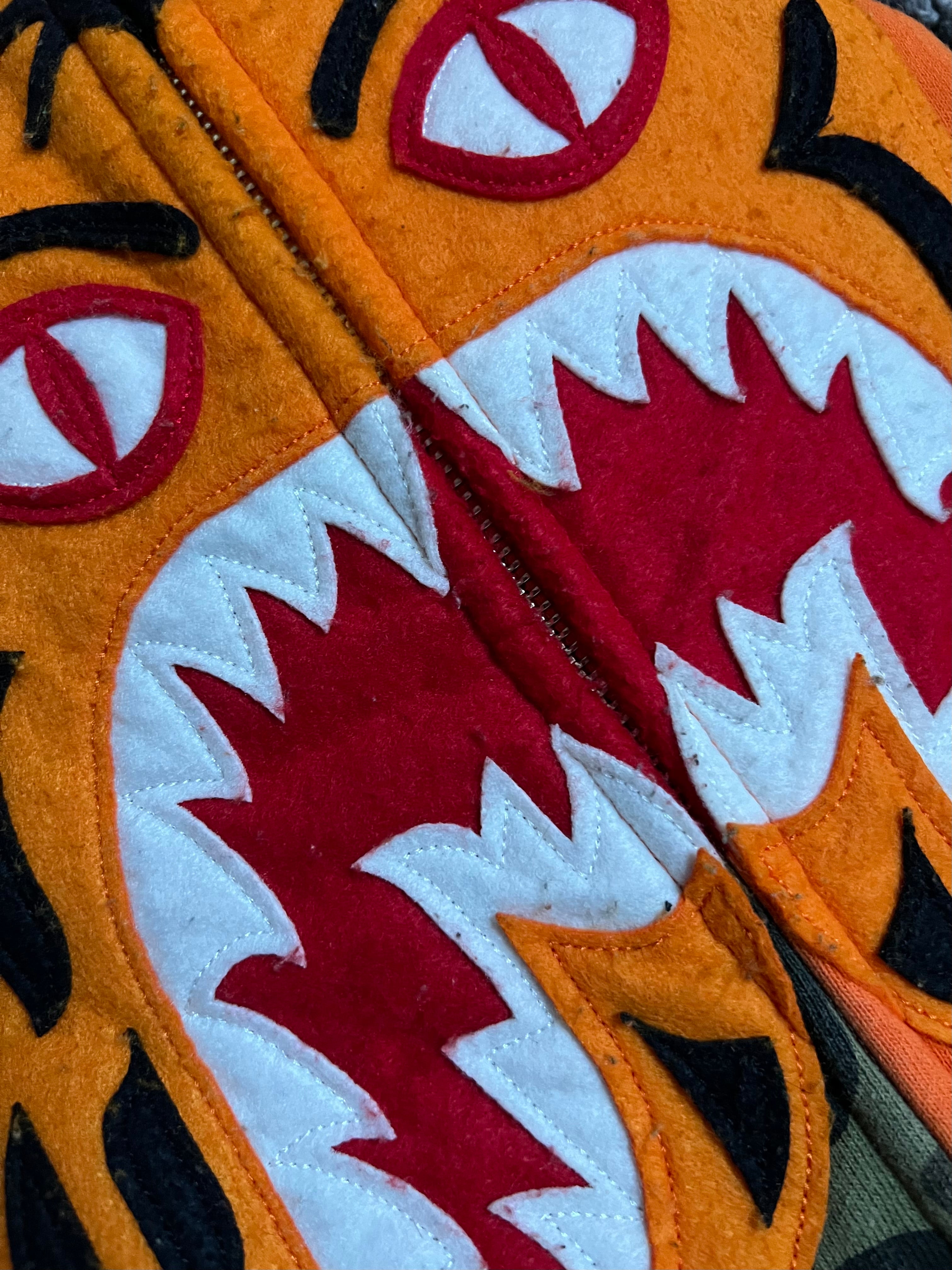 BAPE Orange Half Camo Full Zip Up Tiger Shark Hoodie 4