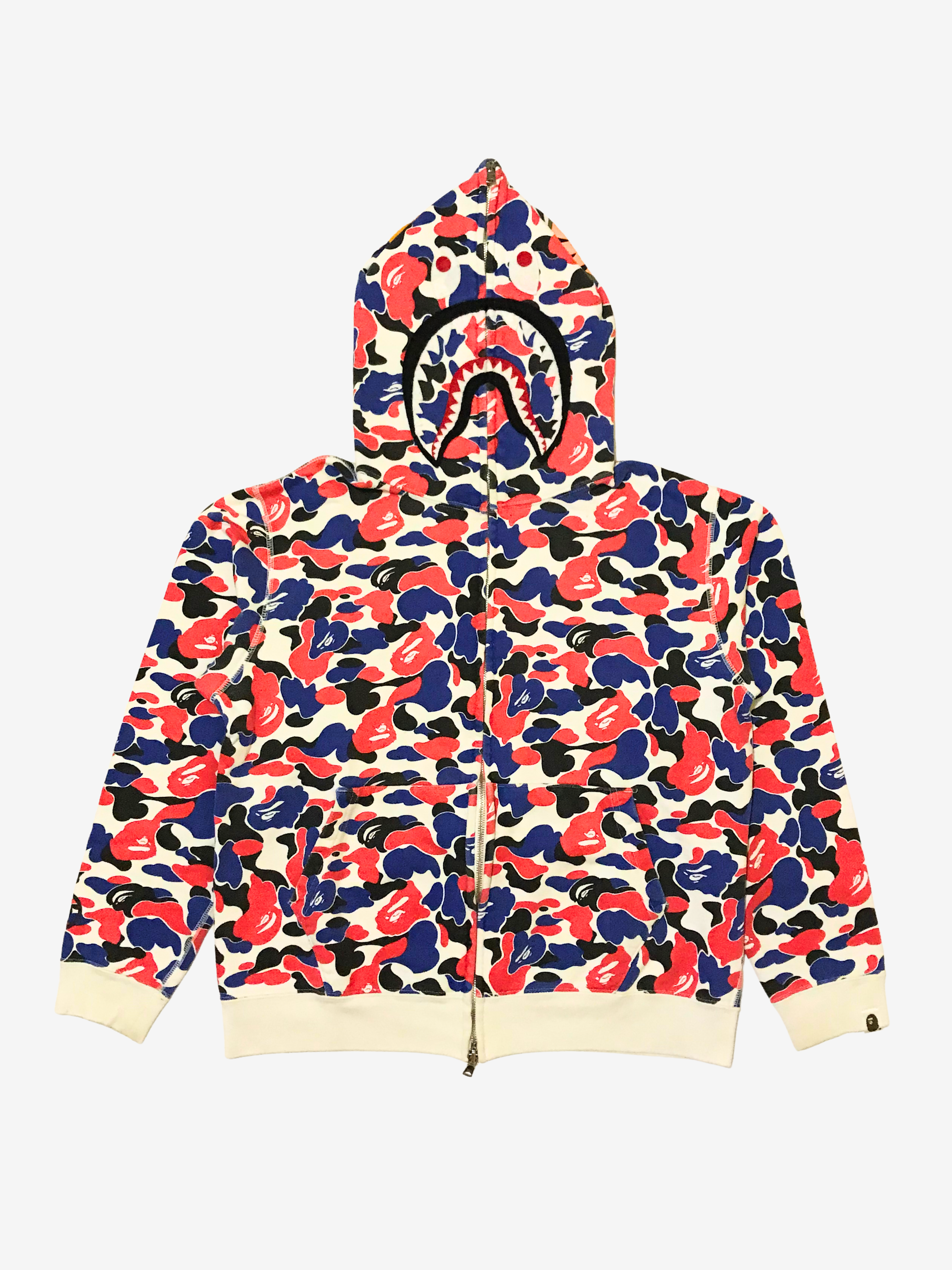 BAPE Red 2021 Paris Store Exclusive Camo Full Zip Up Shark Hoodie