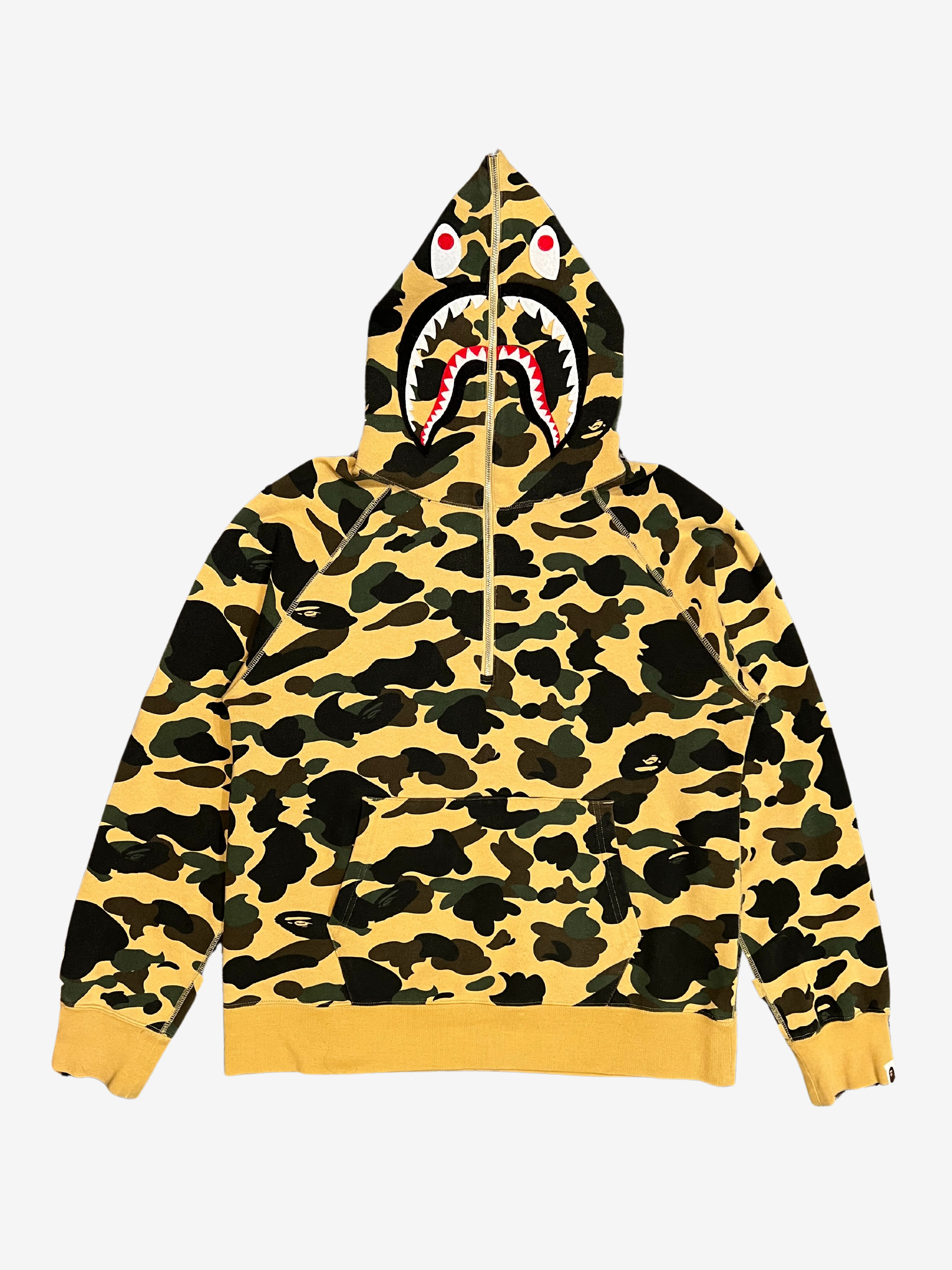 BAPE Yellow 1st Camo PONR Half Zip Up Shark Hoodie 1 1