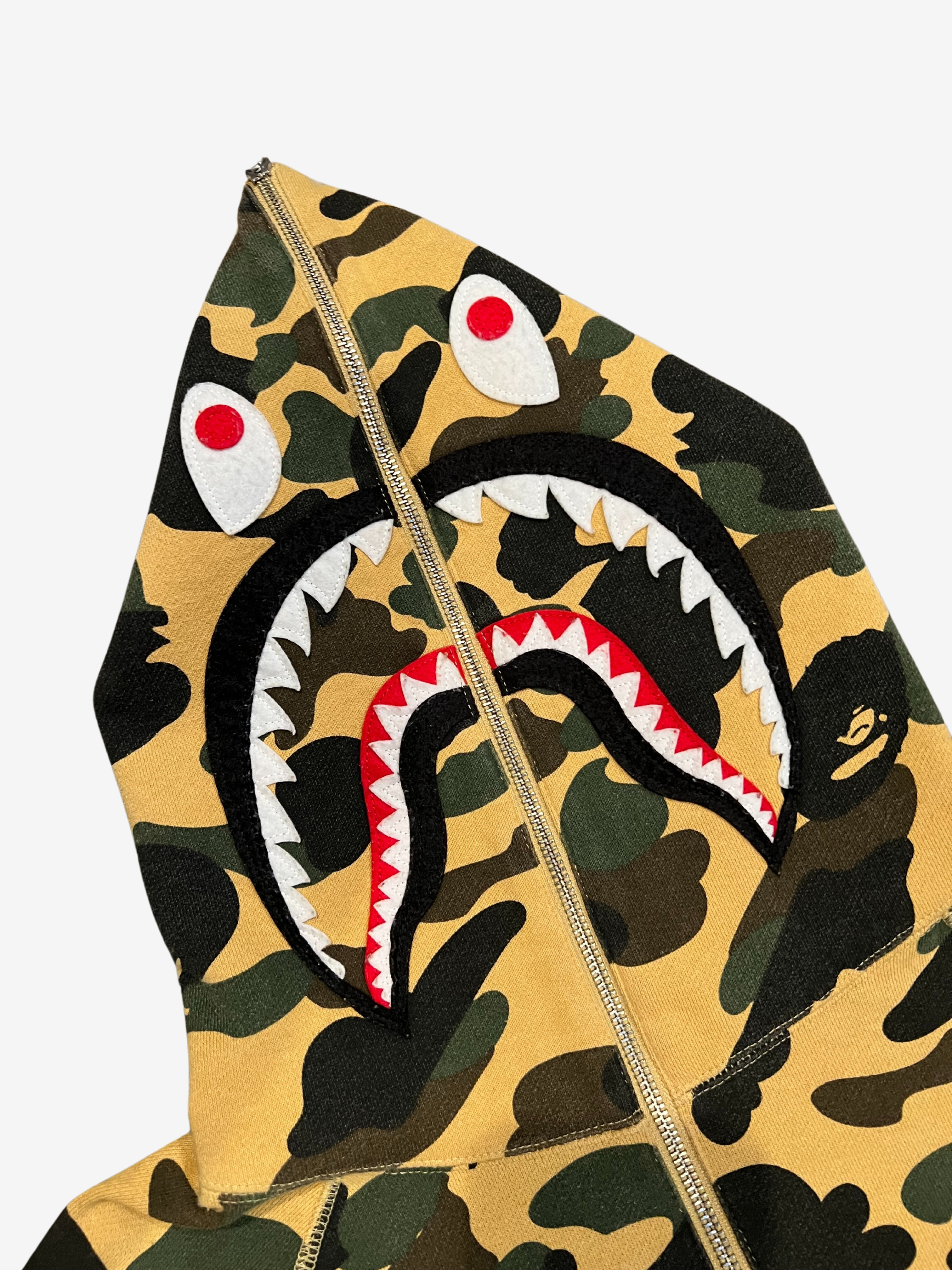 BAPE Yellow 1st Camo PONR Half Zip Up Shark Hoodie 1 3