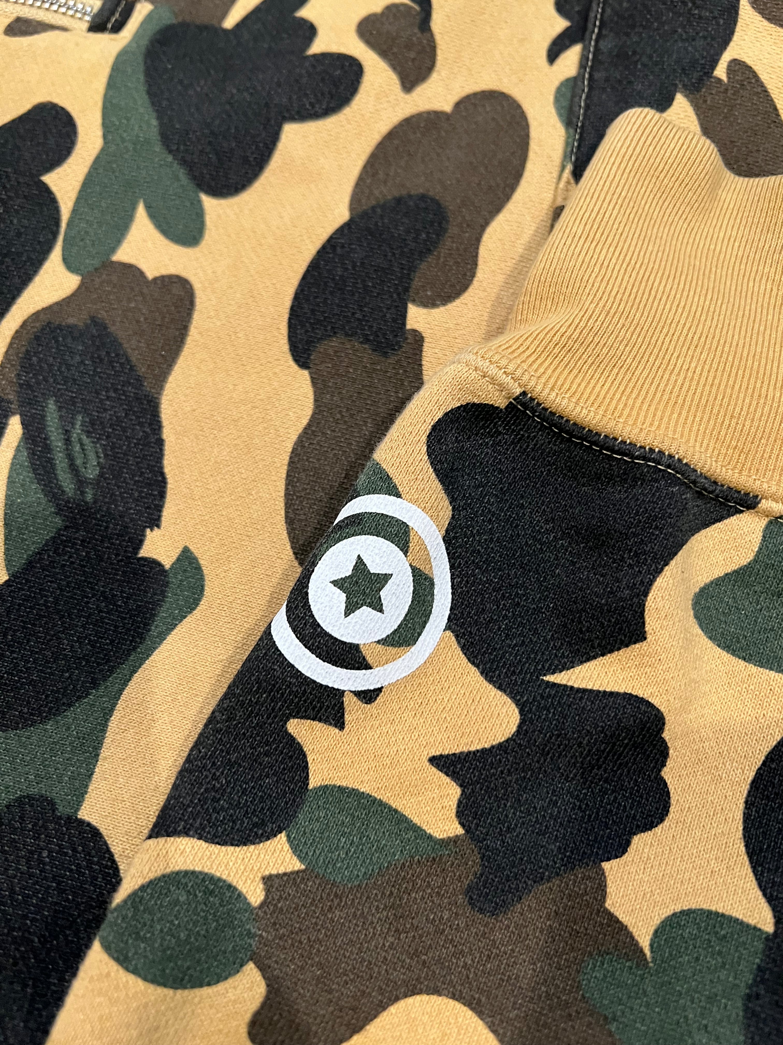 BAPE Yellow 1st Camo PONR Half Zip Up Shark Hoodie 1 6