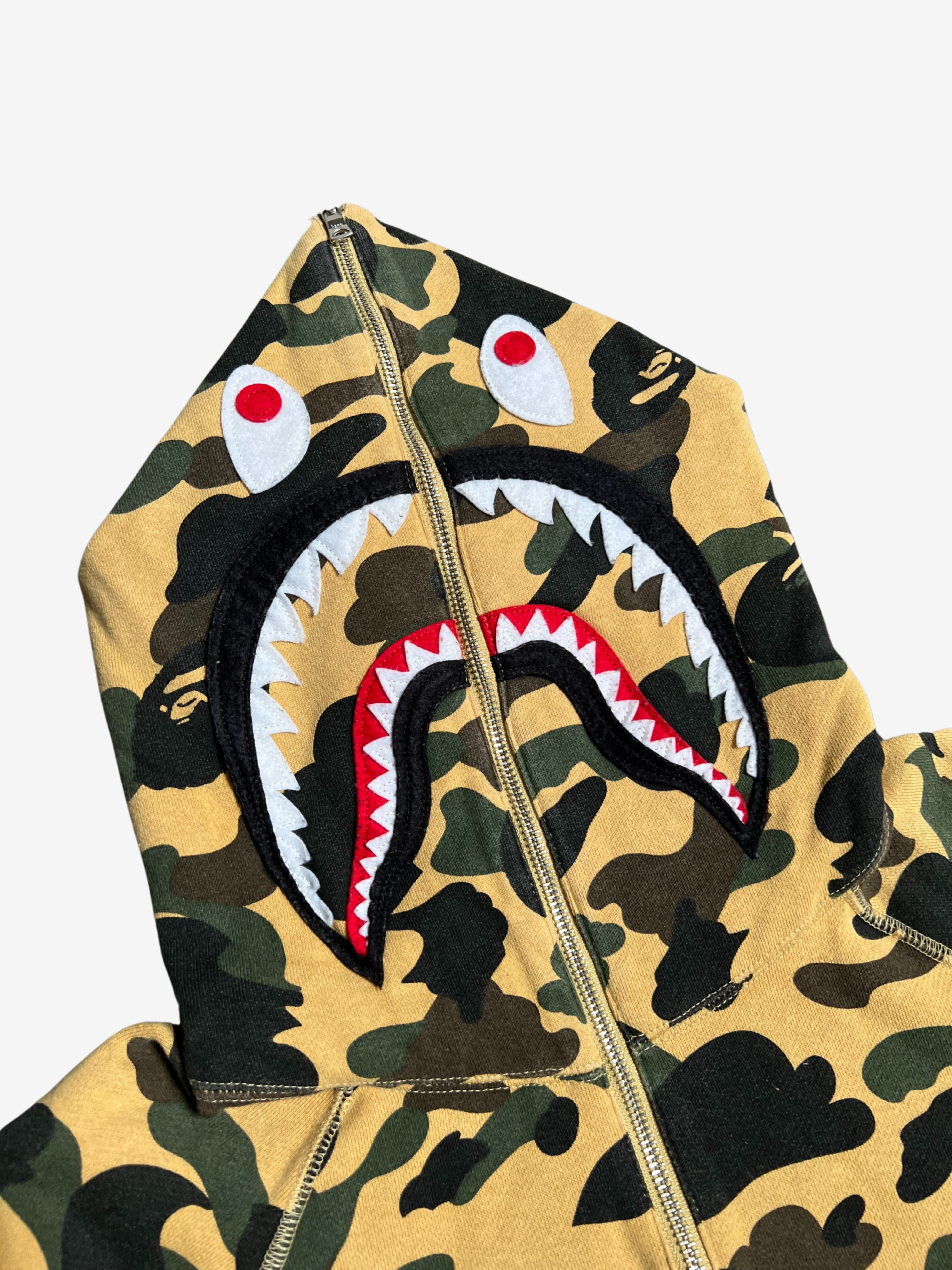 BAPE Yellow 1st Camo PONR Half Zip Up Shark Hoodie 3 HYPEVAULT