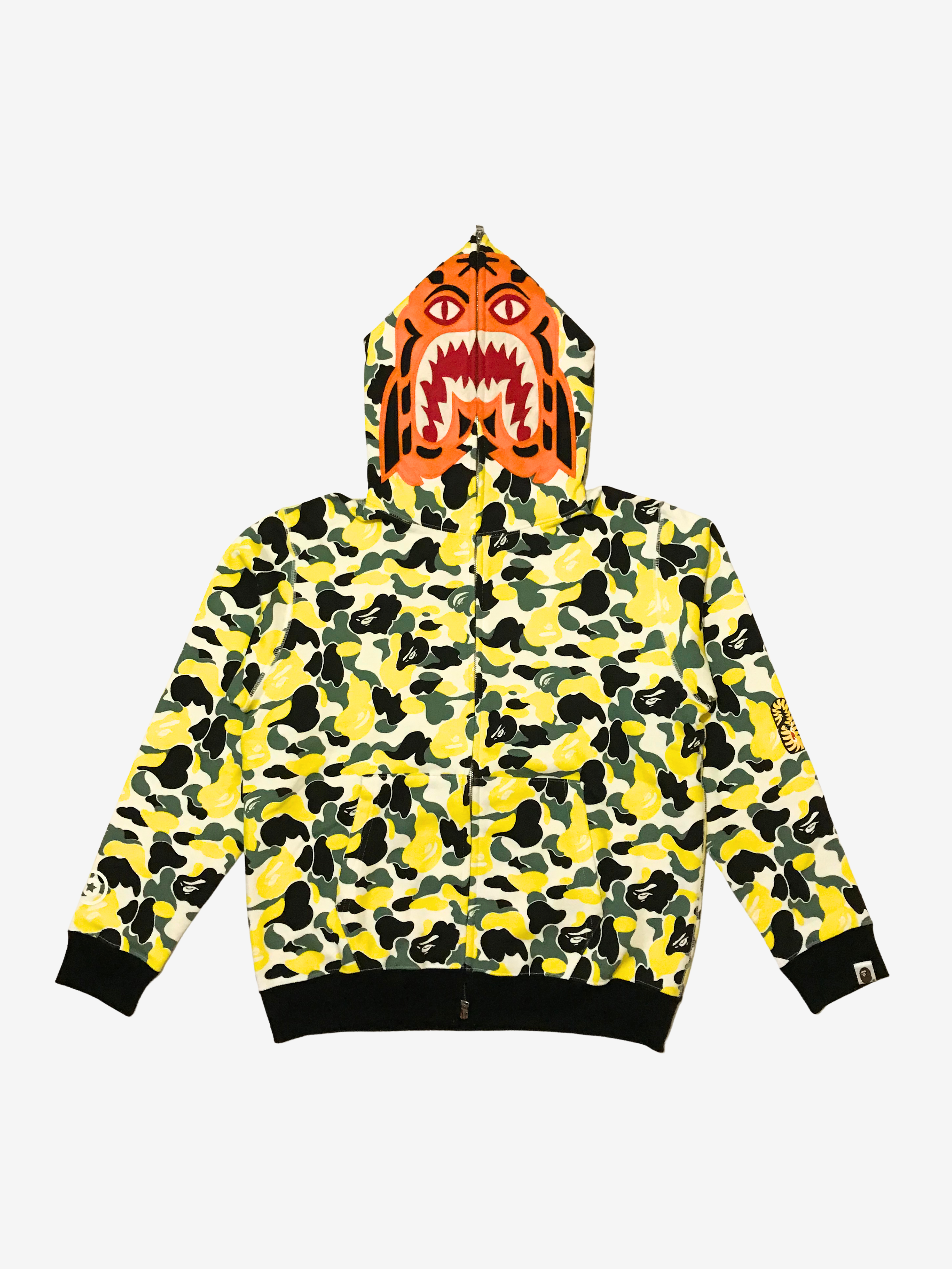 BAPE Yellow 2008 Osaka Store Exclusive Camo Full Zip Up Tiger Shark Hoodie
