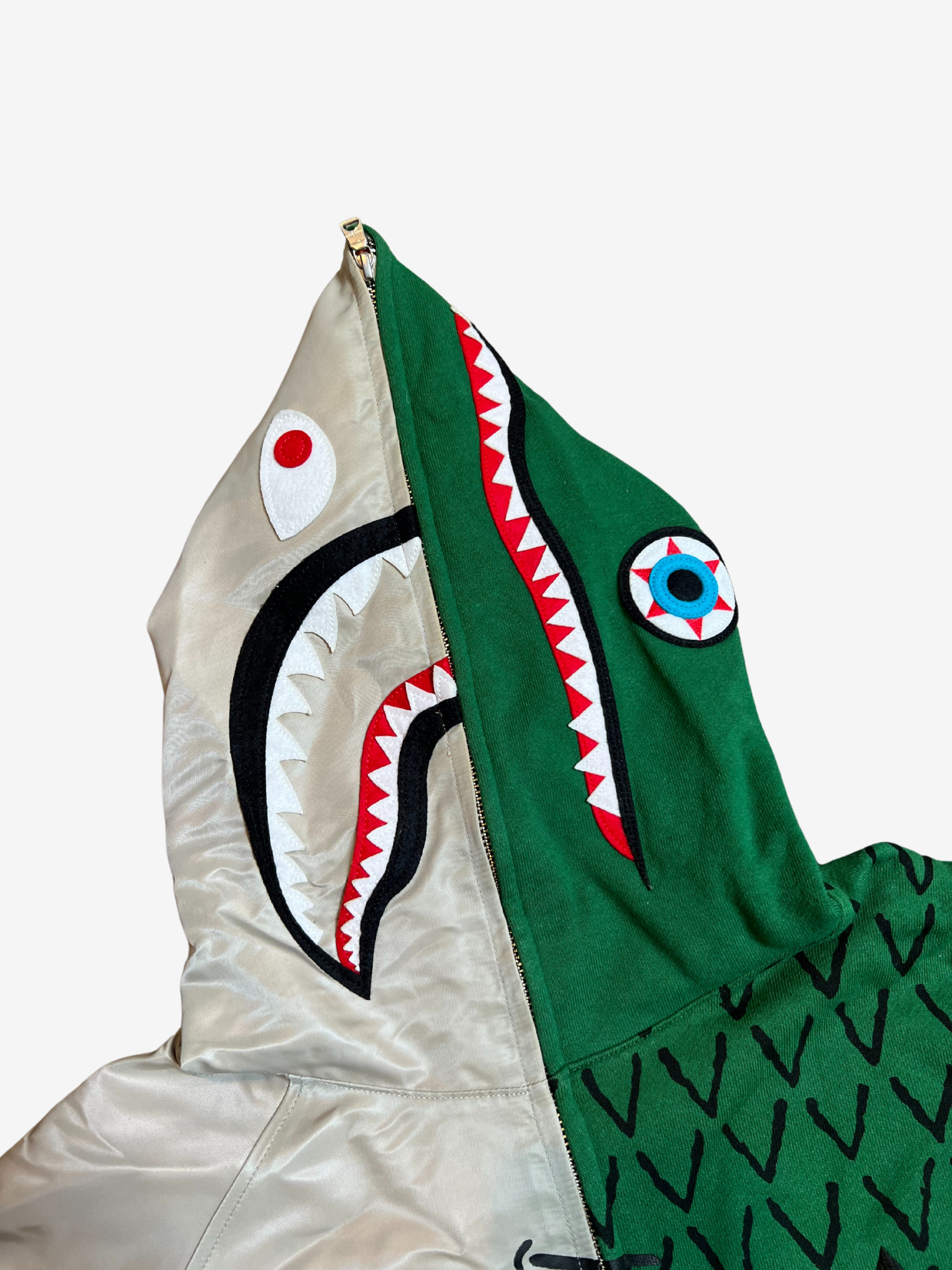 BAPE x Ambush Gray/Green Half Jacket Full Zip Up Shark Hoodie 3 HYPEVAULT