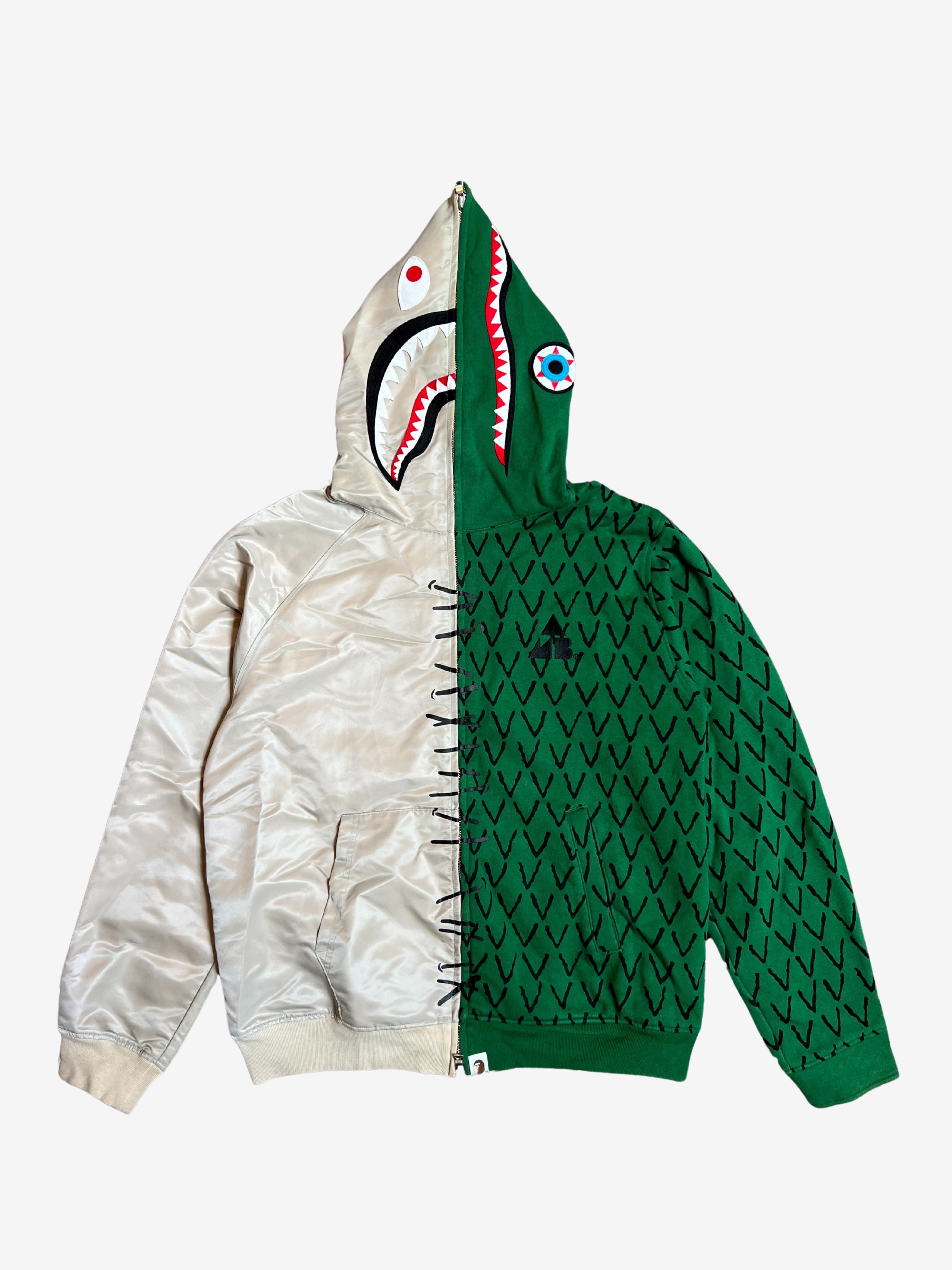 BAPE x Ambush Gray/Green Half Jacket Full Zip Up Shark Hoodie HYPEVAULT