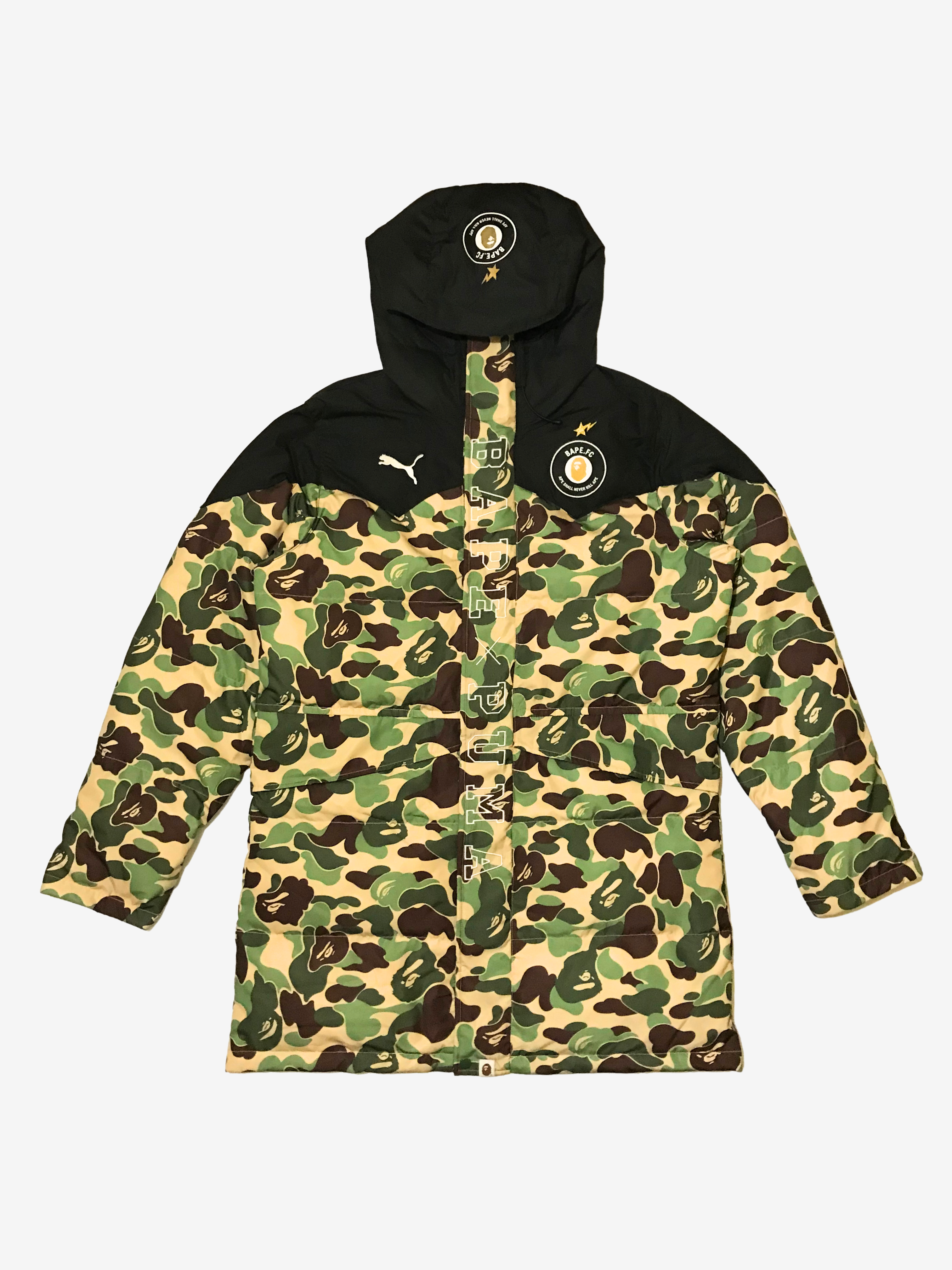 BAPE x Puma Green Camo Down Trench Bubble Coat
