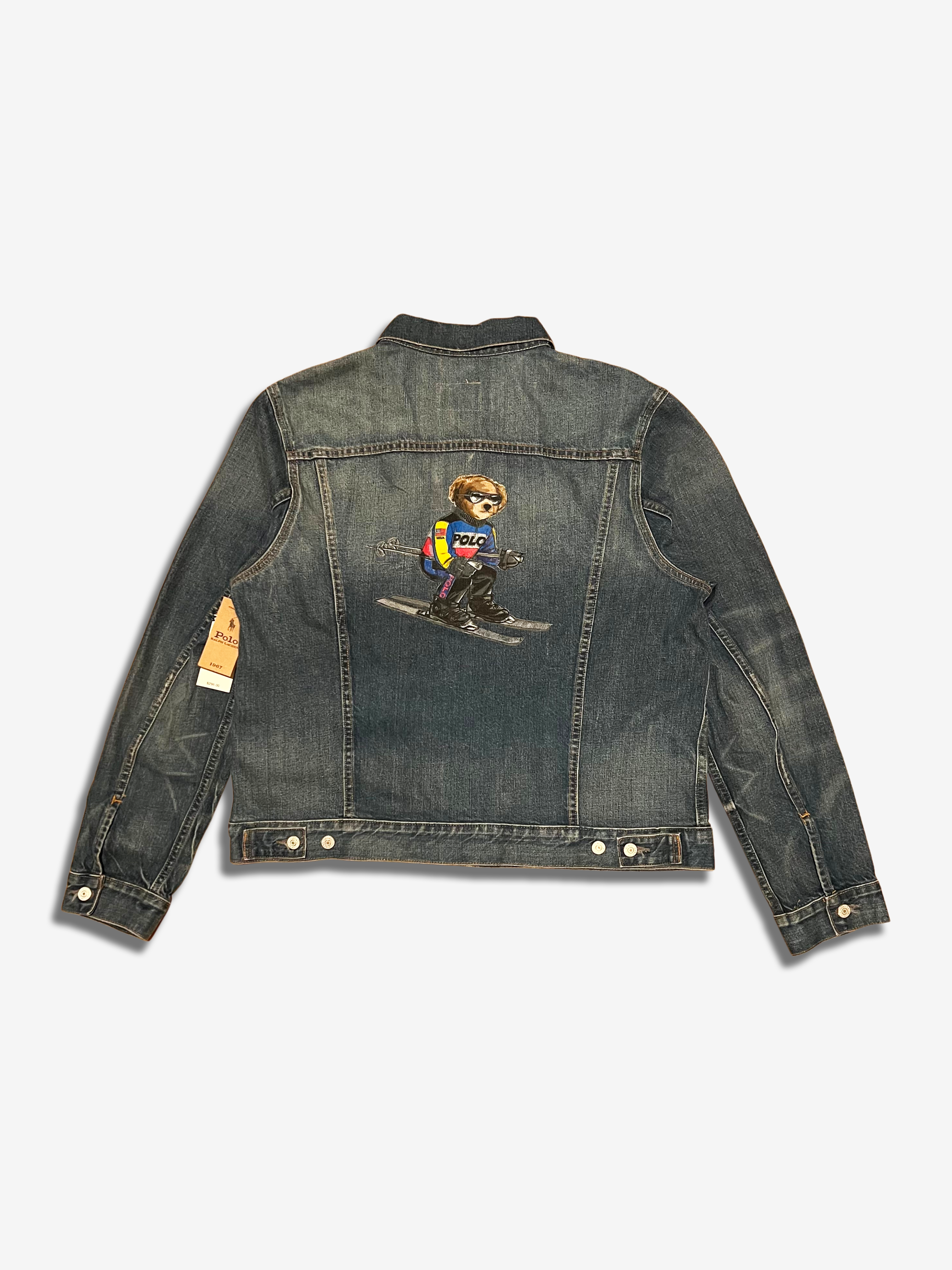Blue Alpine Ski Bear Trucker Denim Jacket