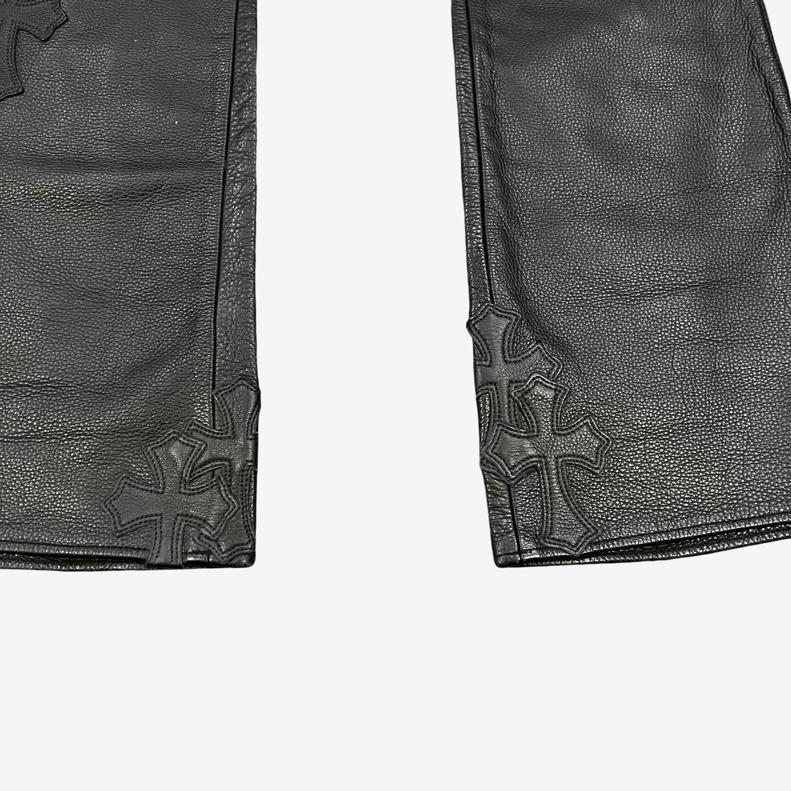 Chrome Hearts Black 18 Cementery Cross Patch Leather Fleur Pants 10