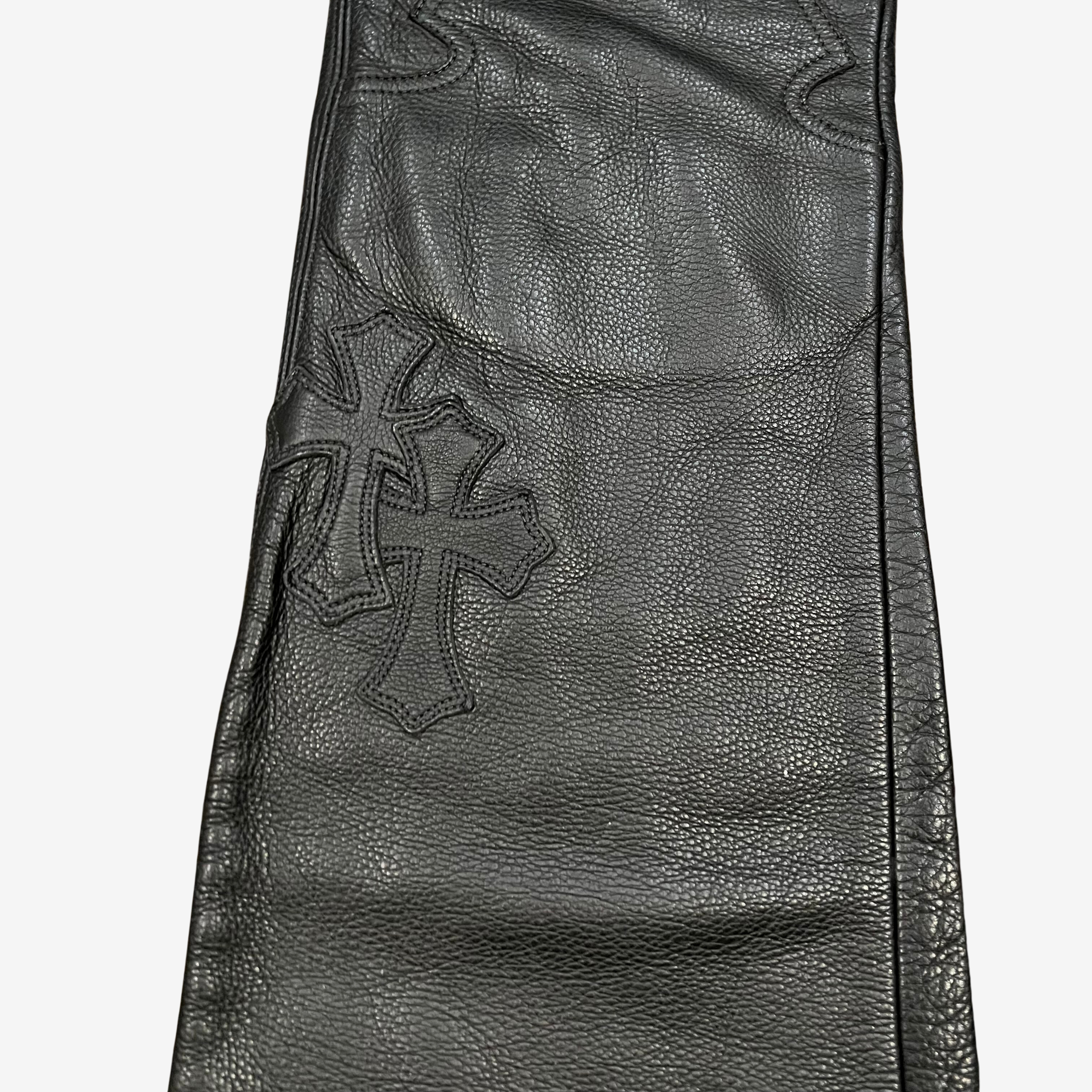 Chrome Hearts Black 18 Cementery Cross Patch Leather Fleur Pants 11