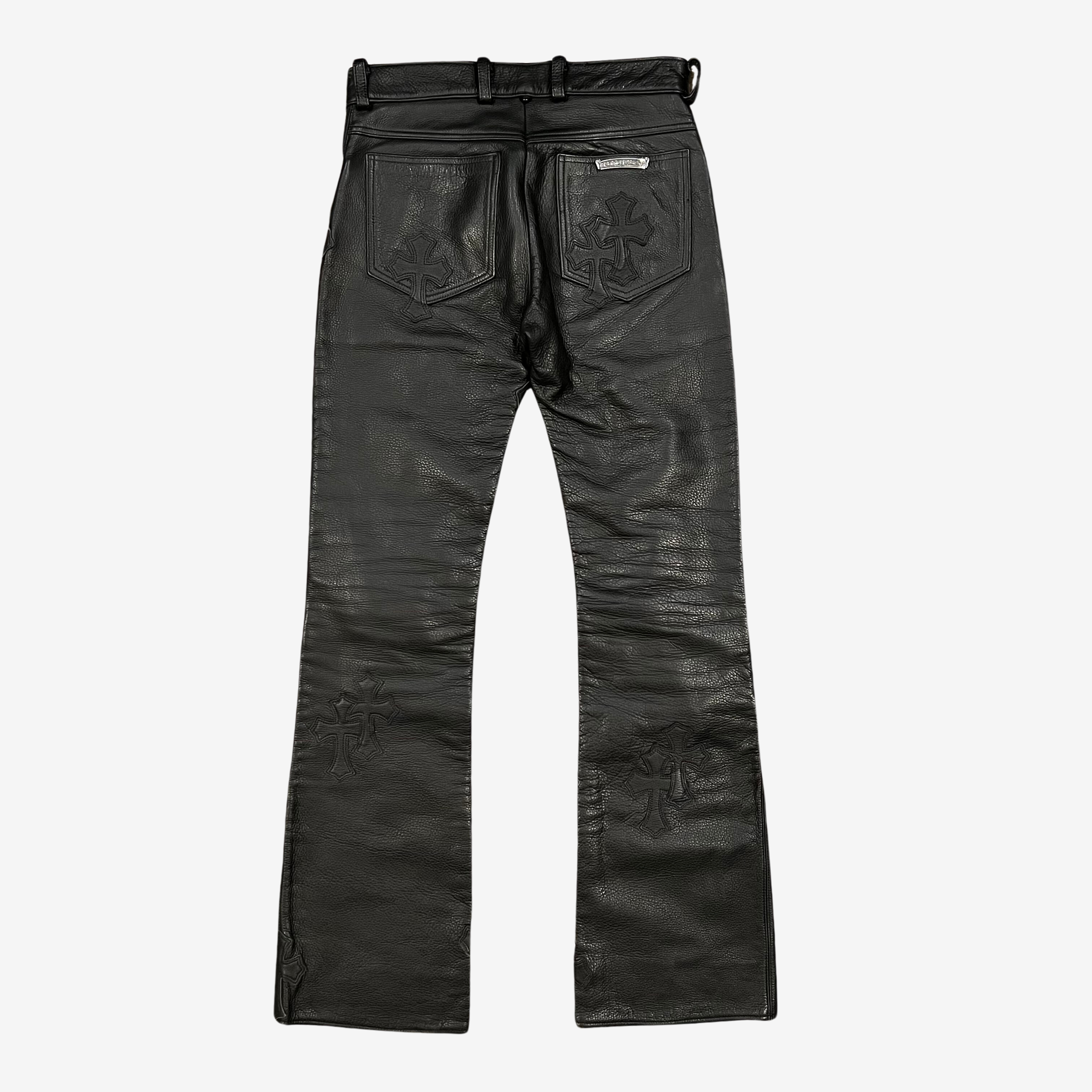 Chrome Hearts Black 18 Cementery Cross Patch Leather Fleur Pants 2
