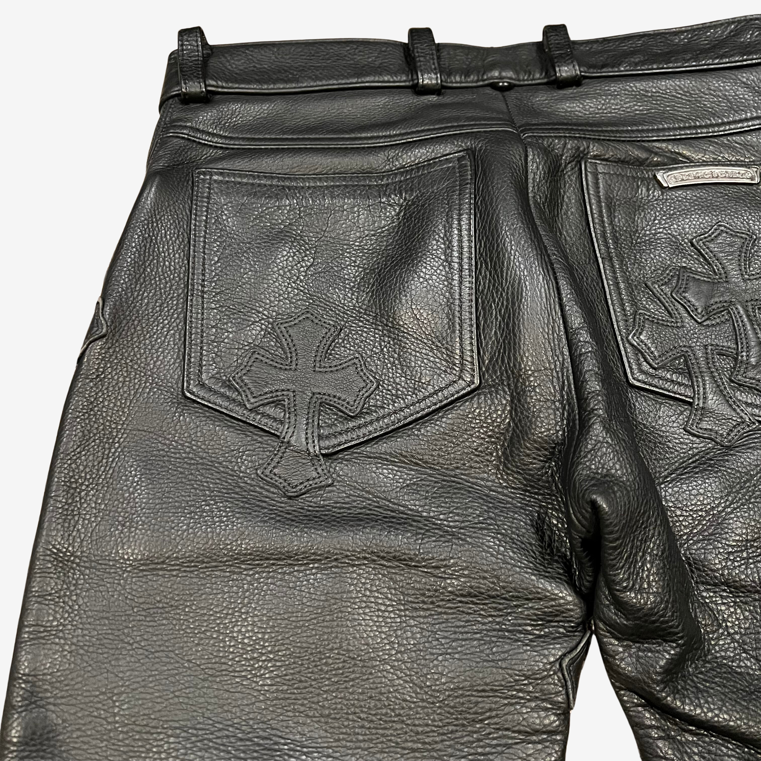 Chrome Hearts Black 18 Cementery Cross Patch Leather Fleur Pants 6