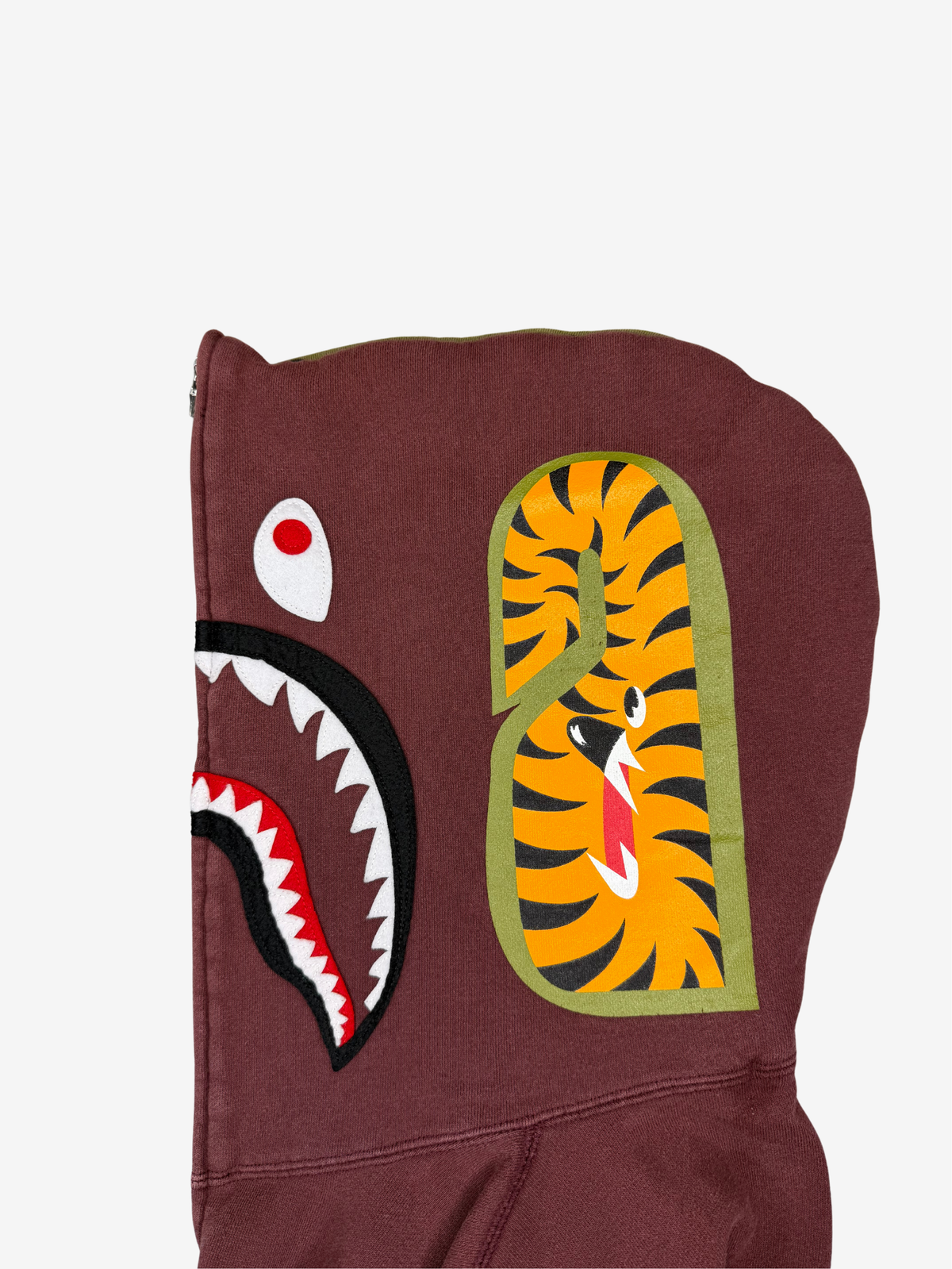 Burgundy Half Camo Full Zip Up Shark Hoodie