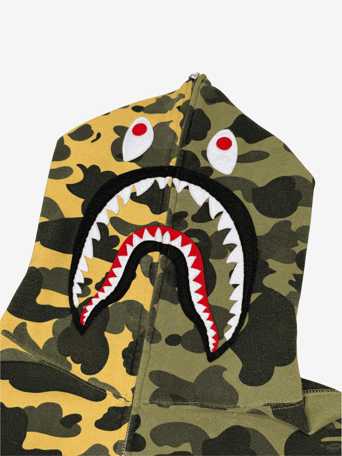 Yellow/Green Half Split Camo Full Zip Up Shark Hoodie