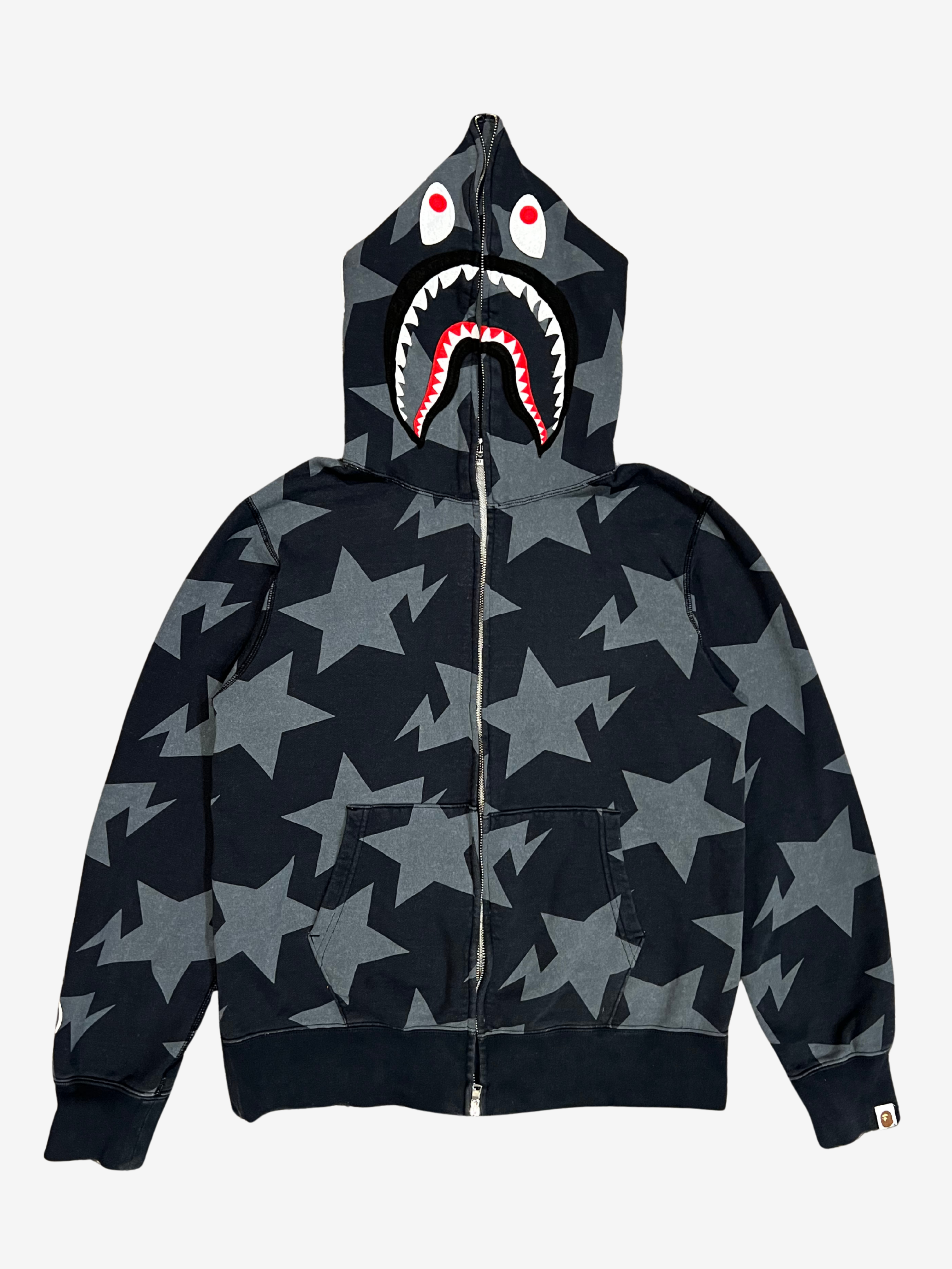 Blue Sta All Over Star Print Full Zip Up Shark Hoodie