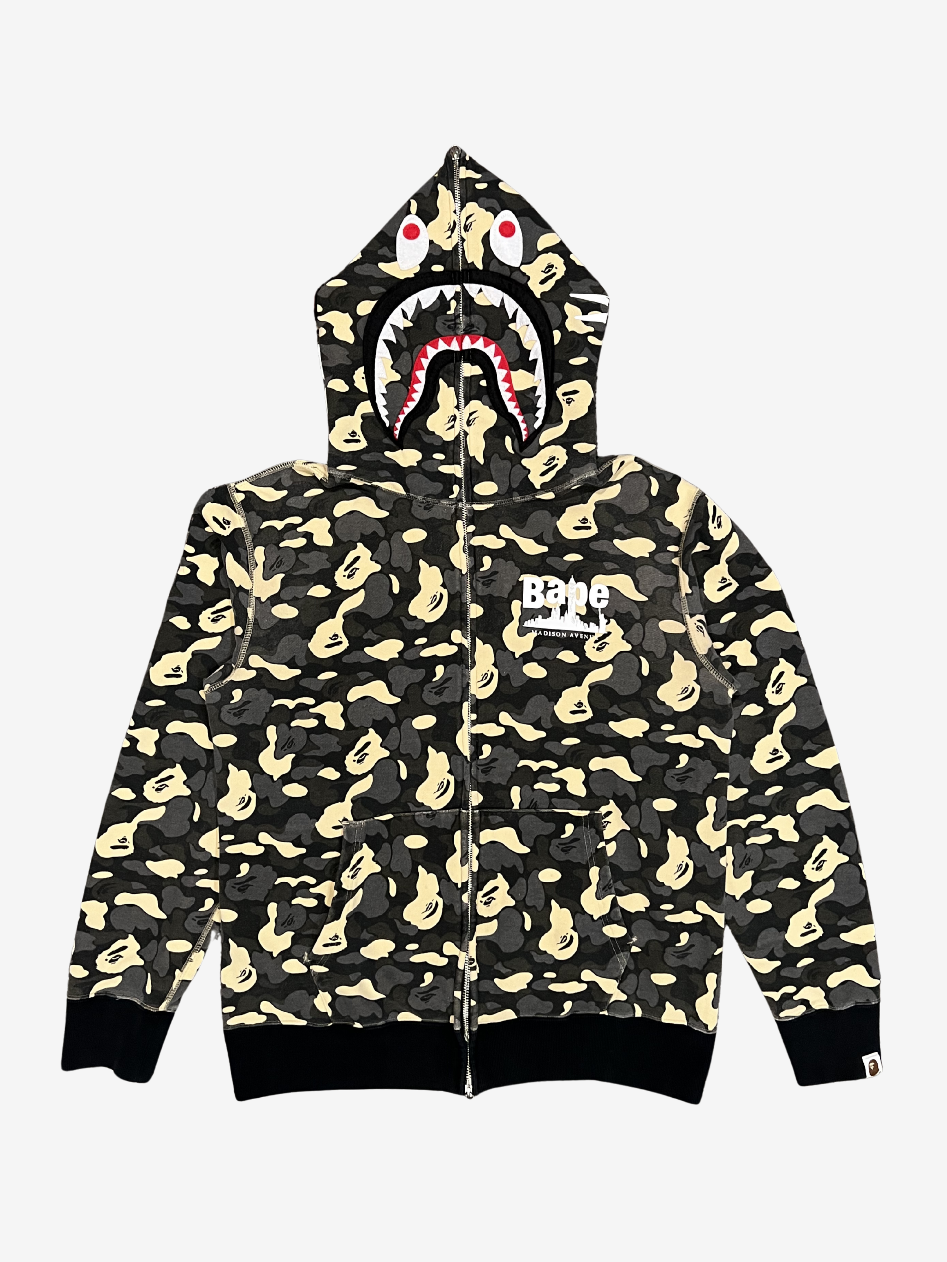 Black/Gold 2024 NYC Madison Store Exclusive Camo Full Zip Up Shark Hoodie
