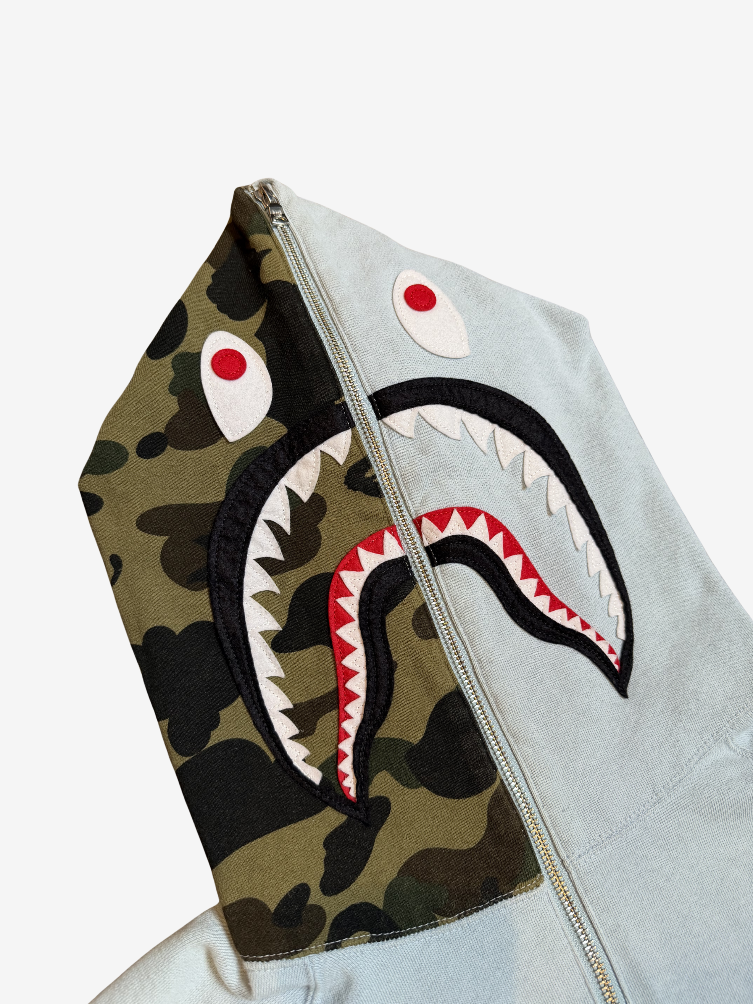 Light Blue Camo Head And Back Half Zip Up Shark Hoodie