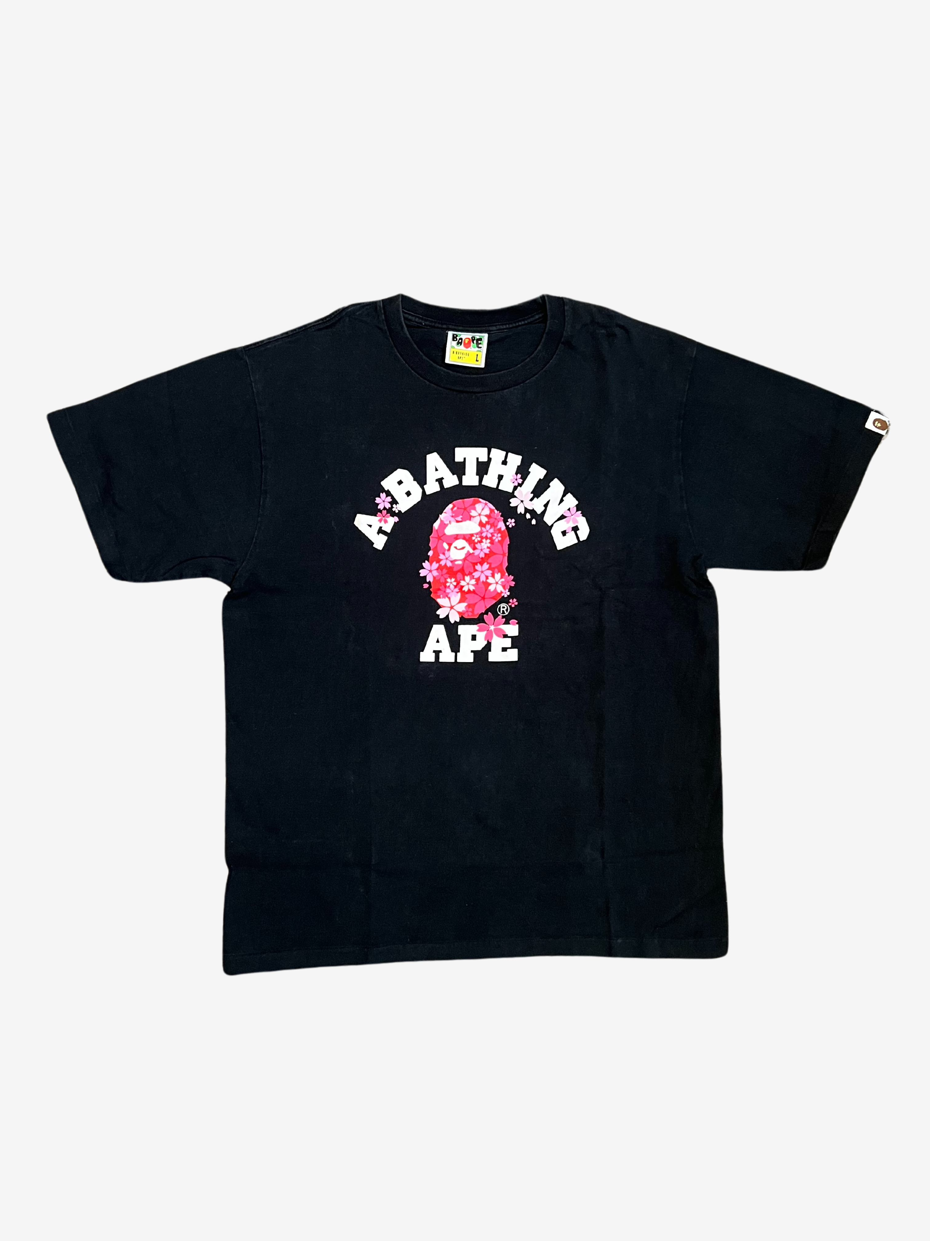 Black Pink Flower College Logo T-Shirt