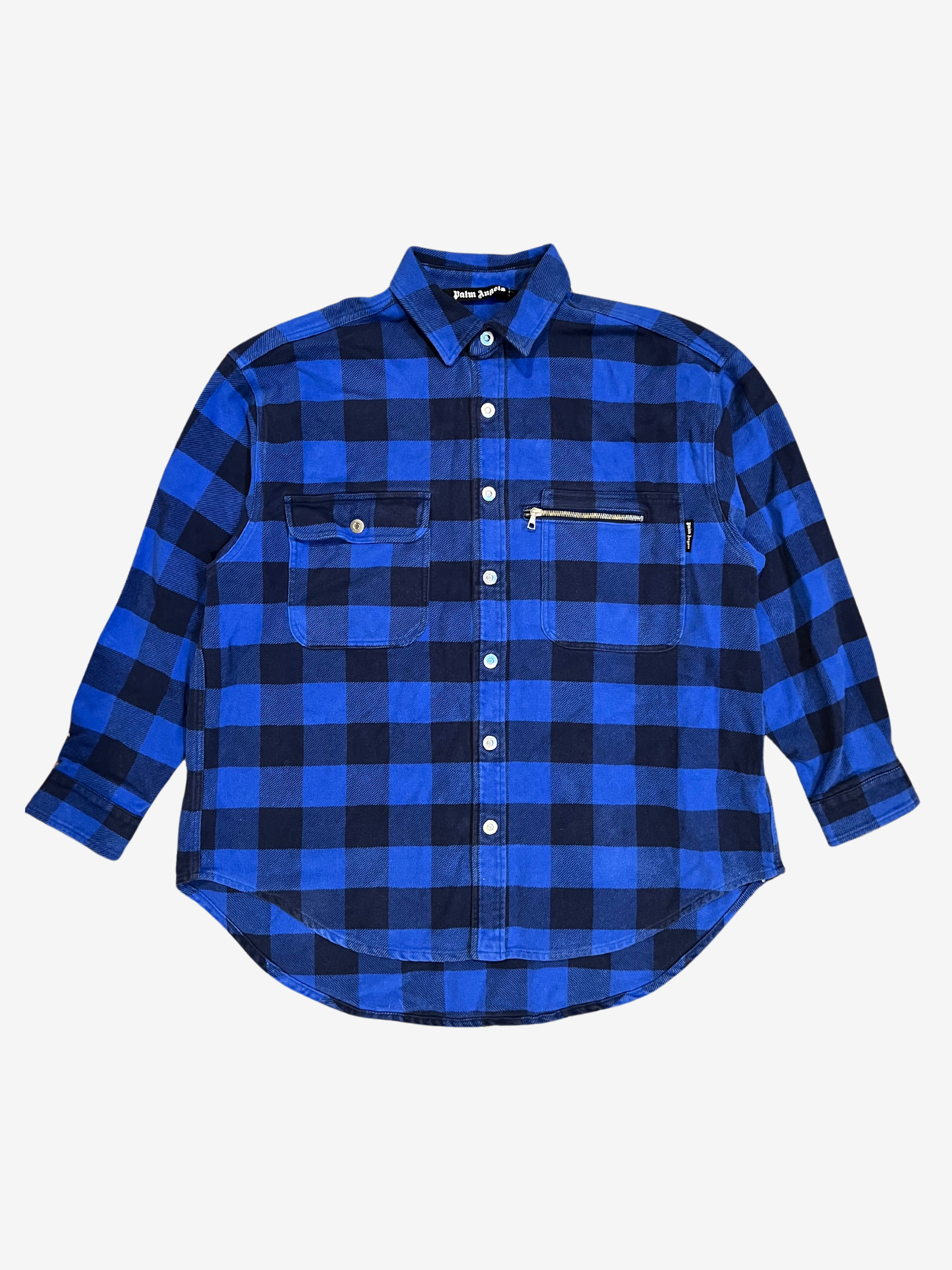 Palm Angels Blue Logo Plaid Heavyweight Shirt 2