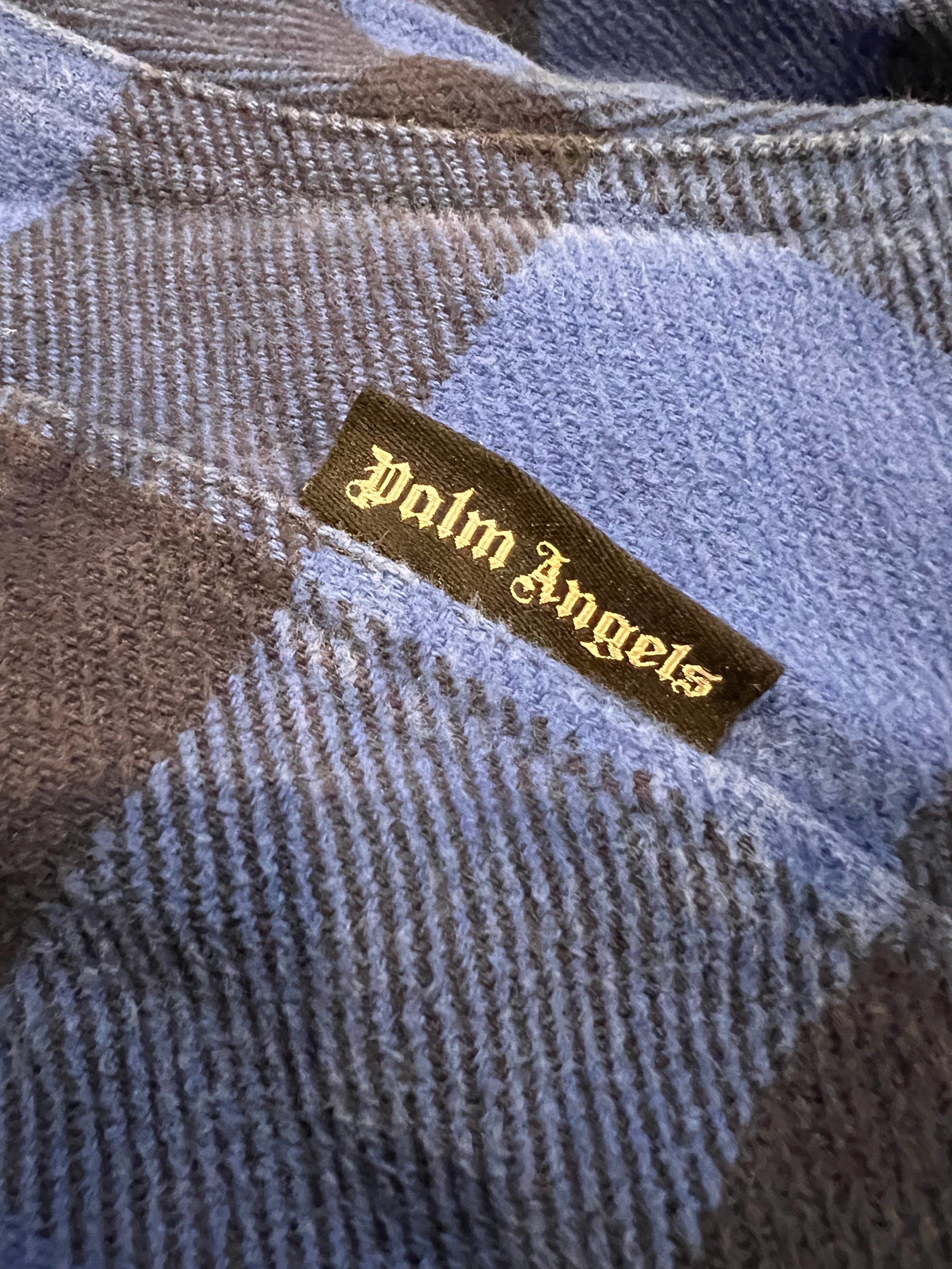 Palm Angels Blue Logo Plaid Heavyweight Shirt 7