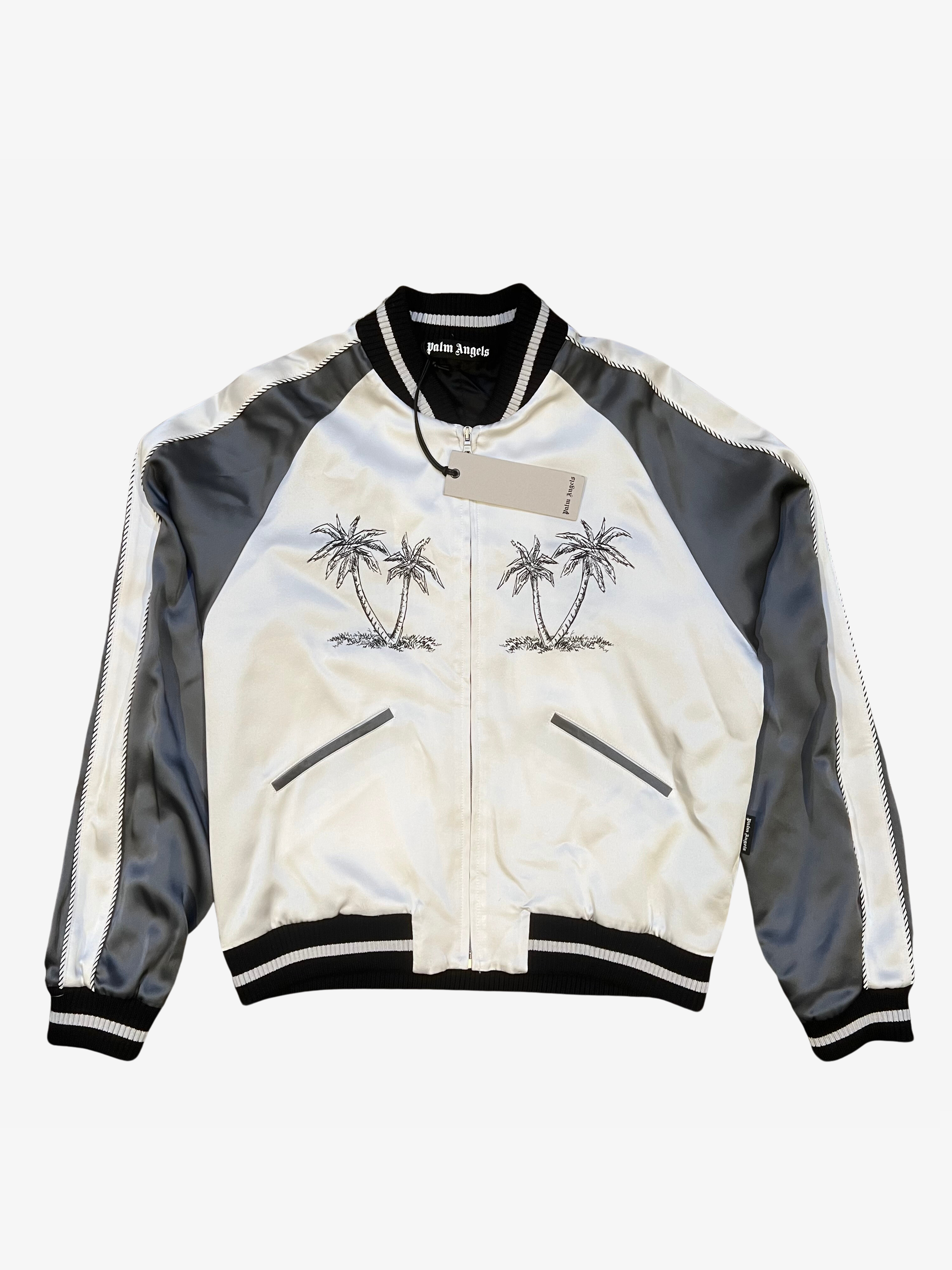 Palm Angels Silver Souvenir Silk Varsity Jacket