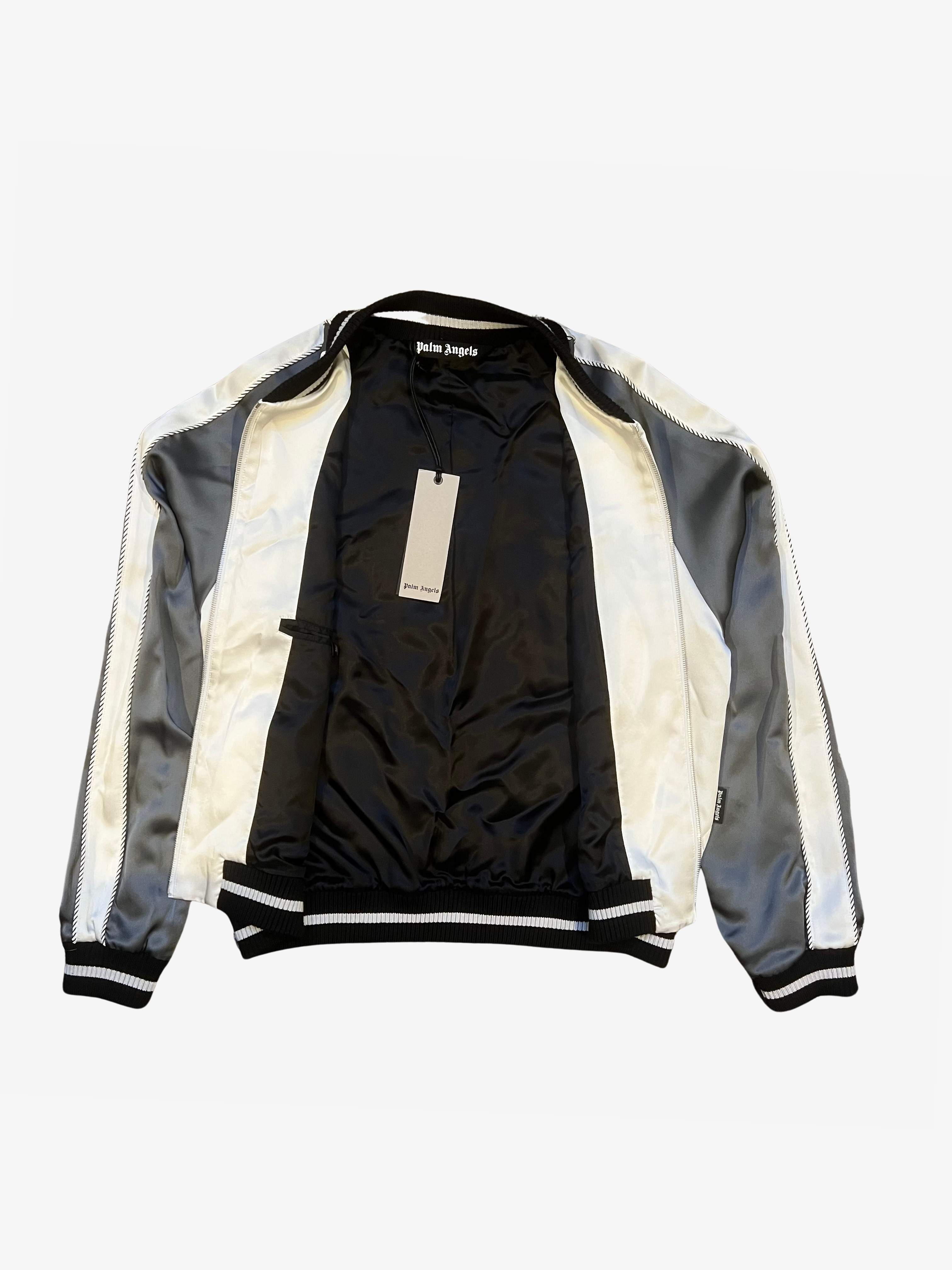 Palm Angels Silver Souvenir Silk Varsity Jacket 3
