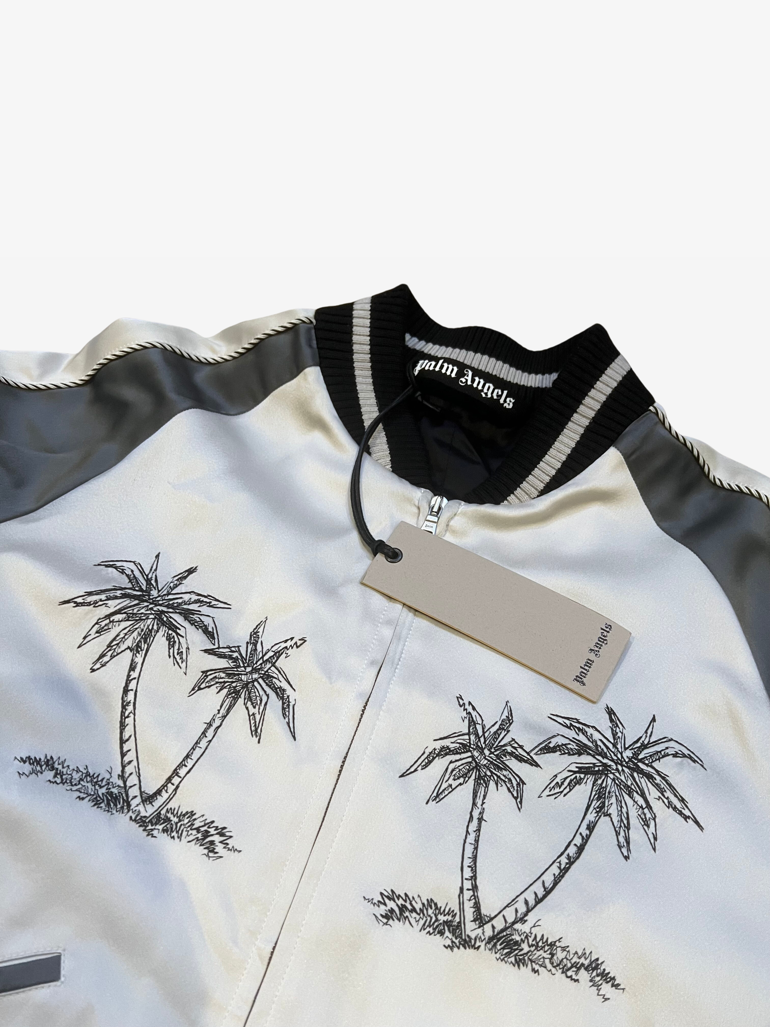 Palm Angels Silver Souvenir Silk Varsity Jacket 4