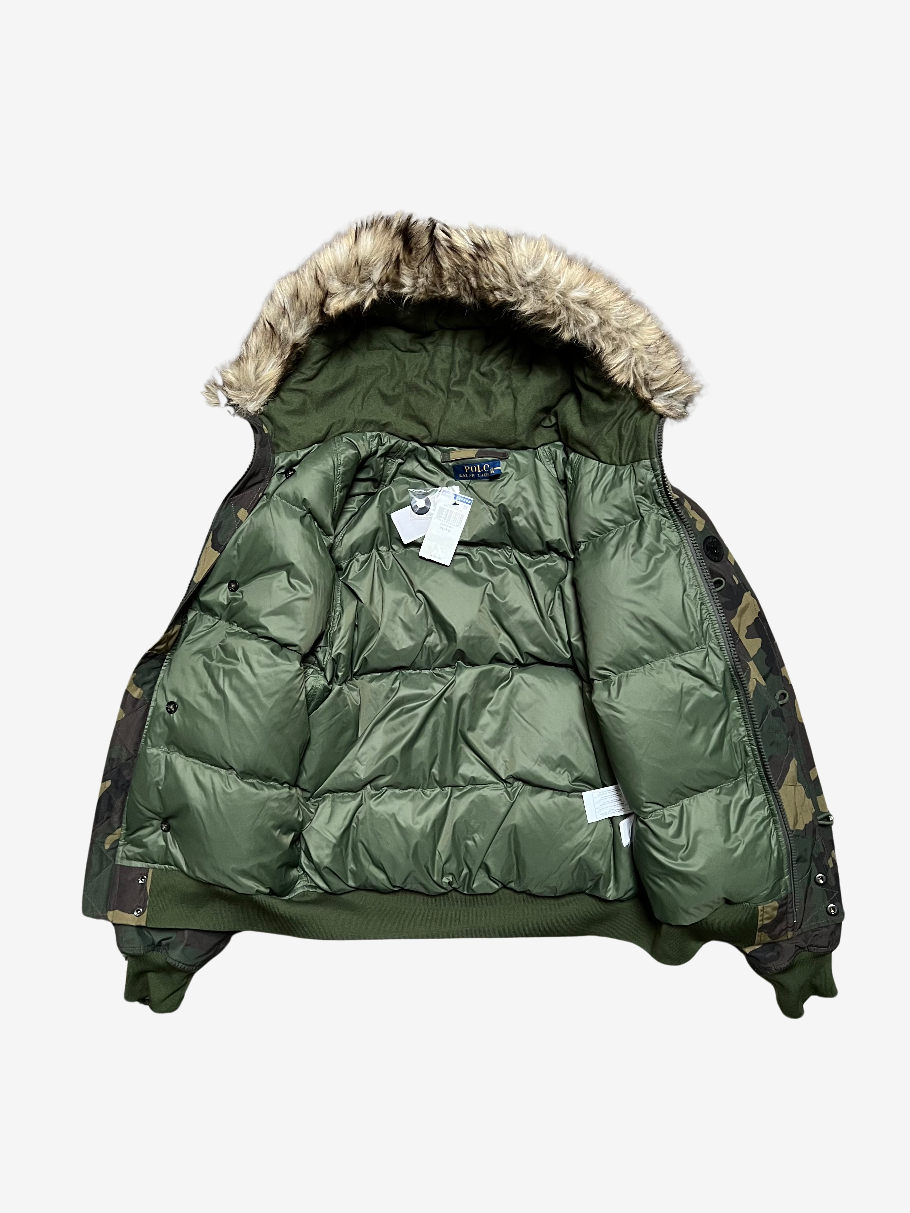 Polo Ralph Lauren Green Camo Fur Hoodie Puffer Jacket 3
