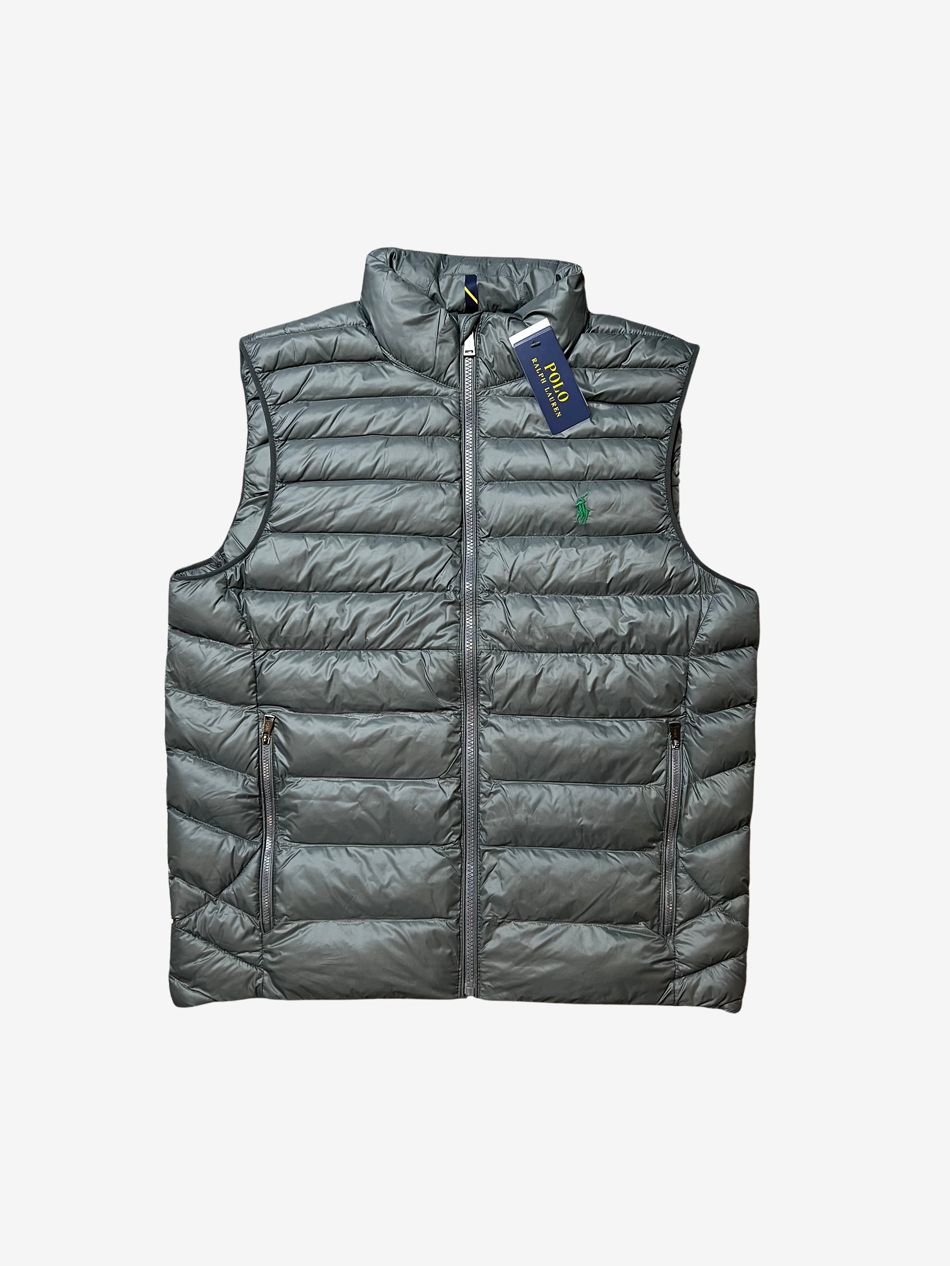 Polo Ralph Lauren Grey Bubble Green Pony Puffer Vest