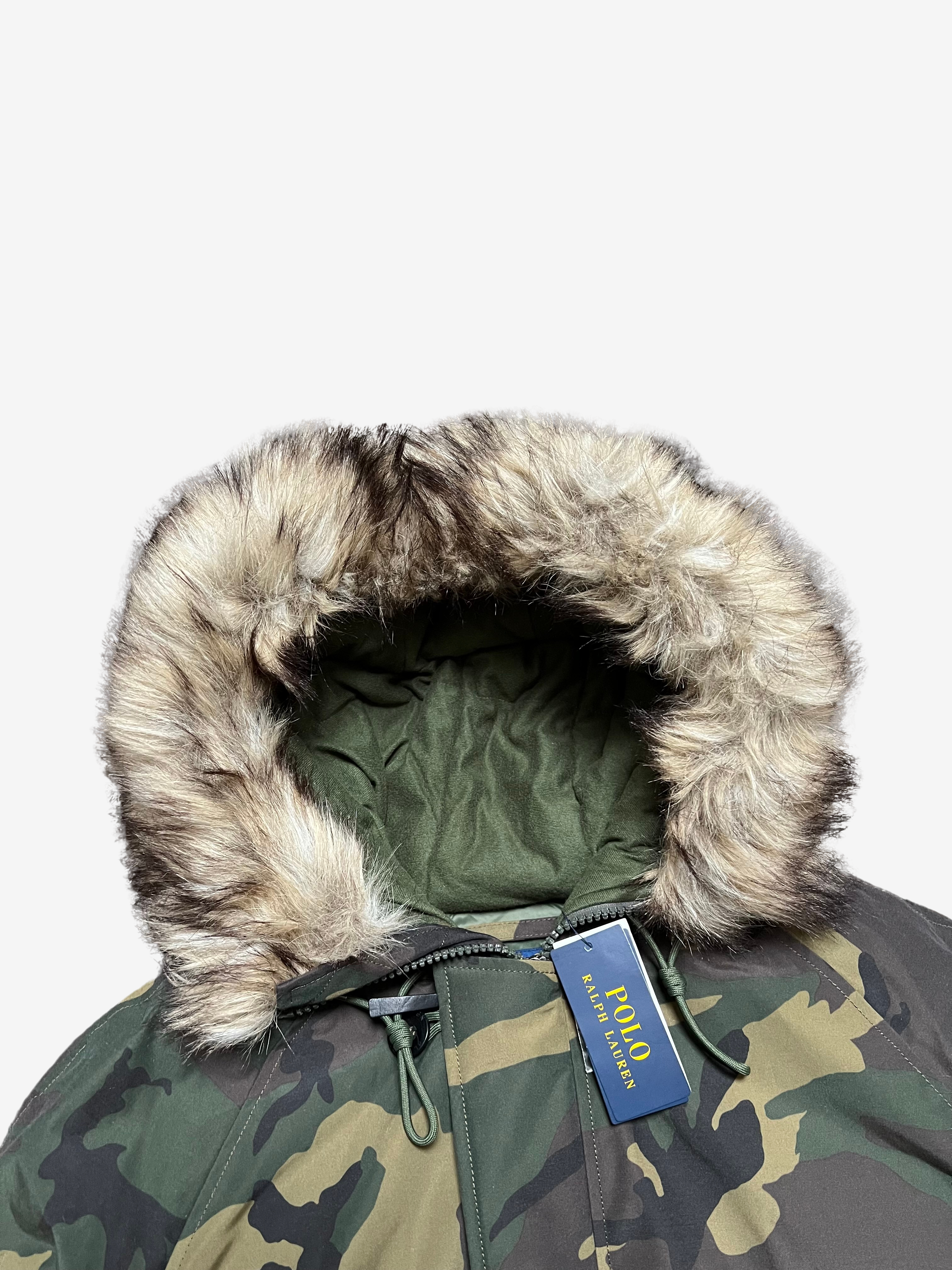 Green Camo Fur Hoodie Puffer Jacket