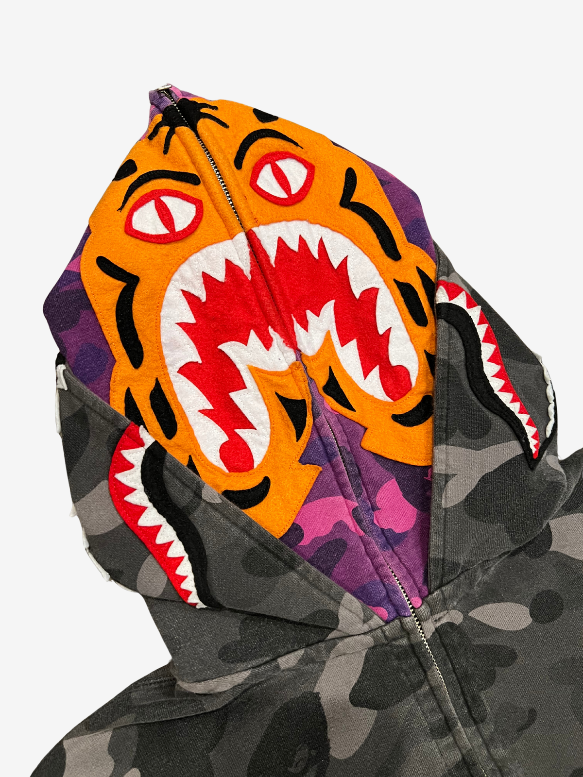 BAPE Black Double Purple Camo Tiger Shark Full Zip Up Shark Hoodie 3