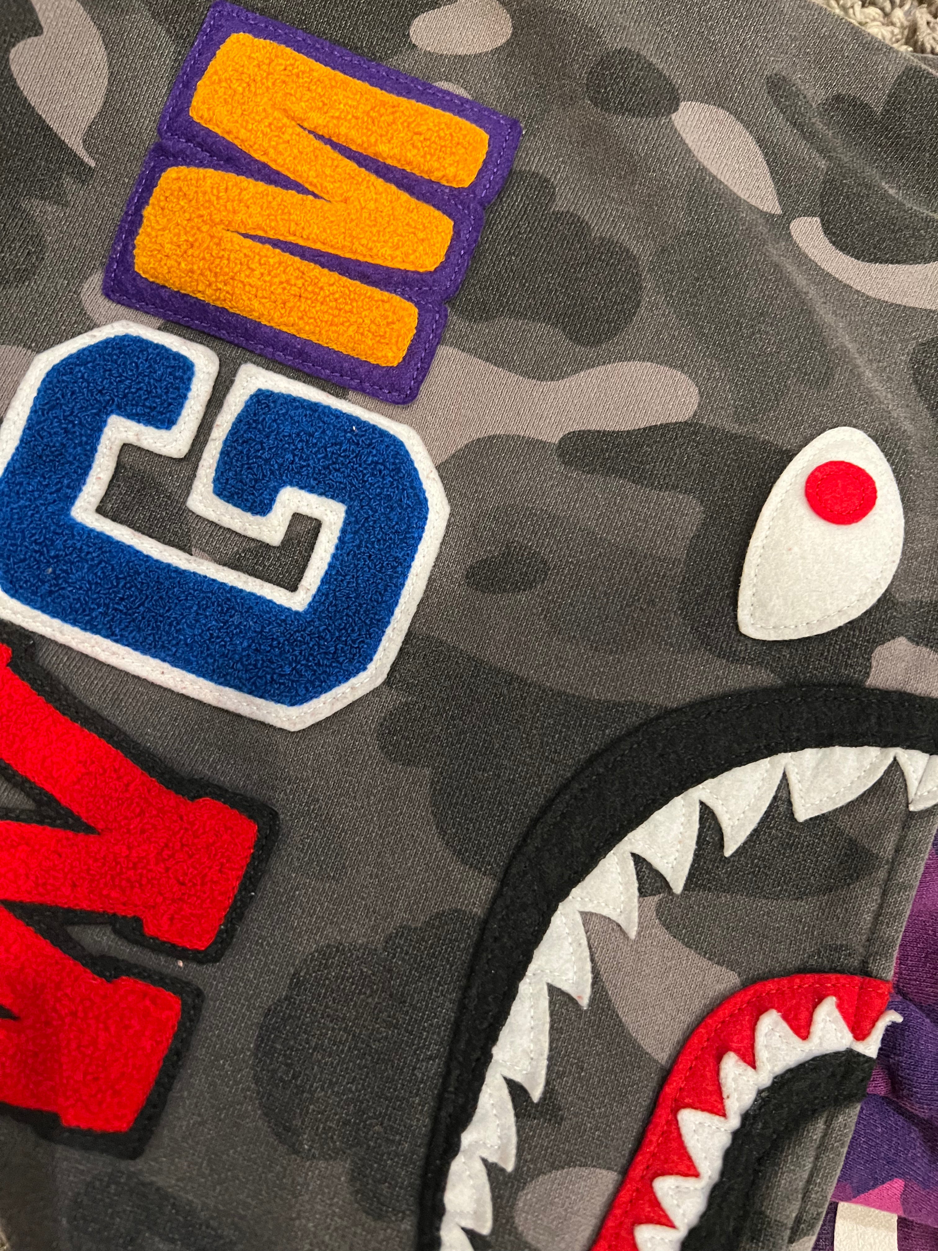 BAPE Black Double Purple Camo Tiger Shark Full Zip Up Shark Hoodie 4