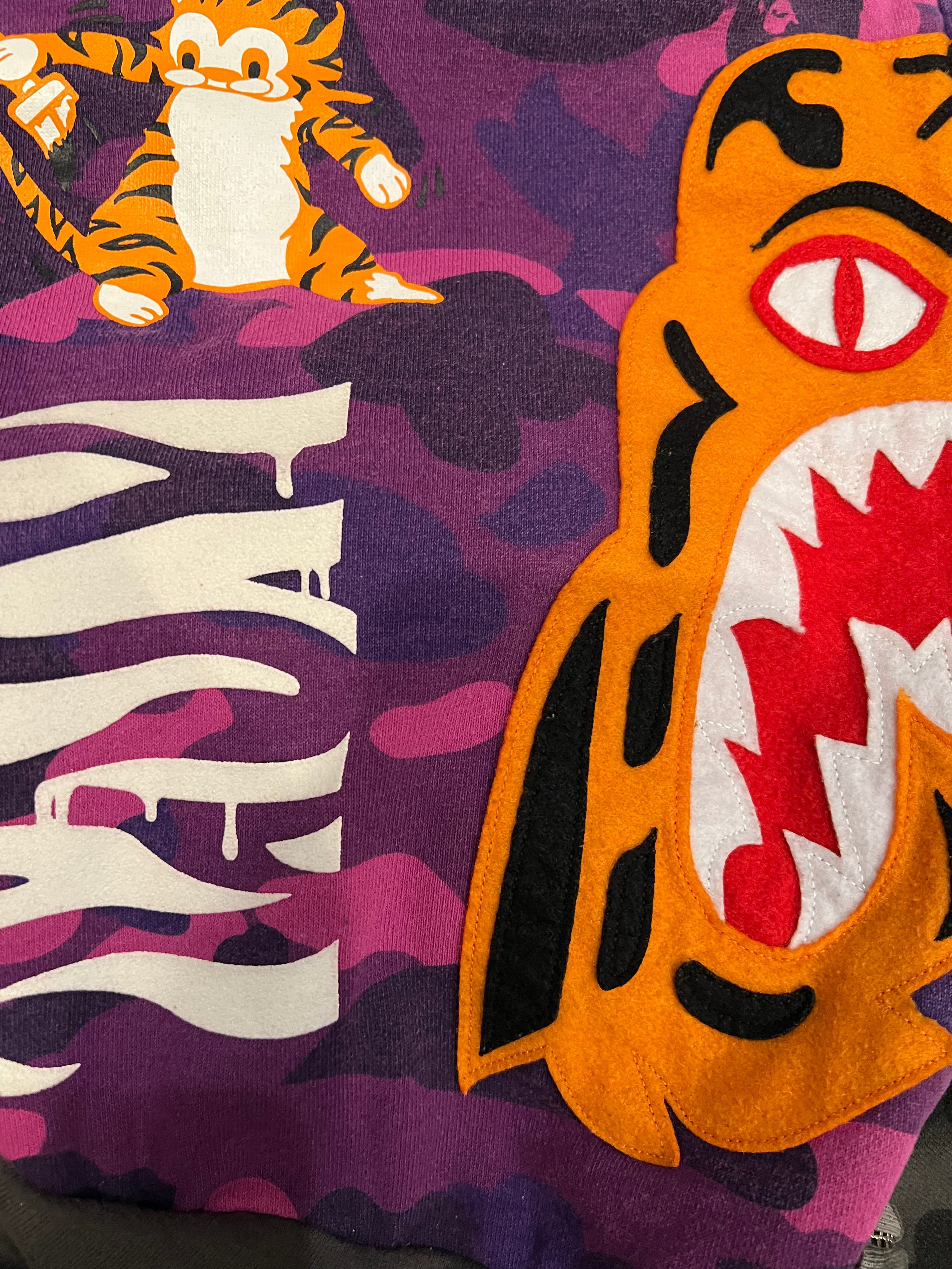 BAPE Black Double Purple Camo Tiger Shark Full Zip Up Shark Hoodie 5