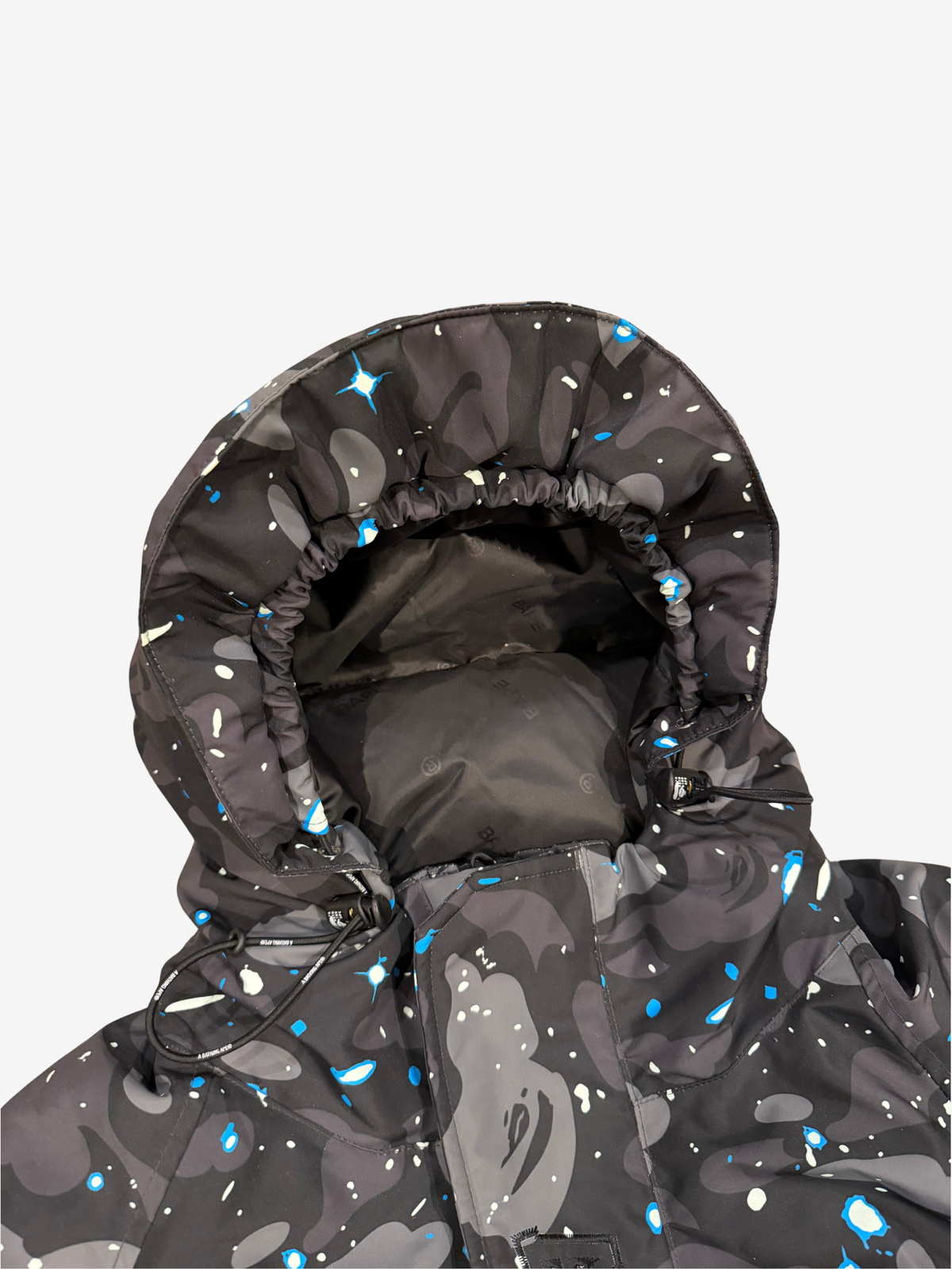 BAPE Black Galaxy Puffer Down Jacket size L galaxy print detail