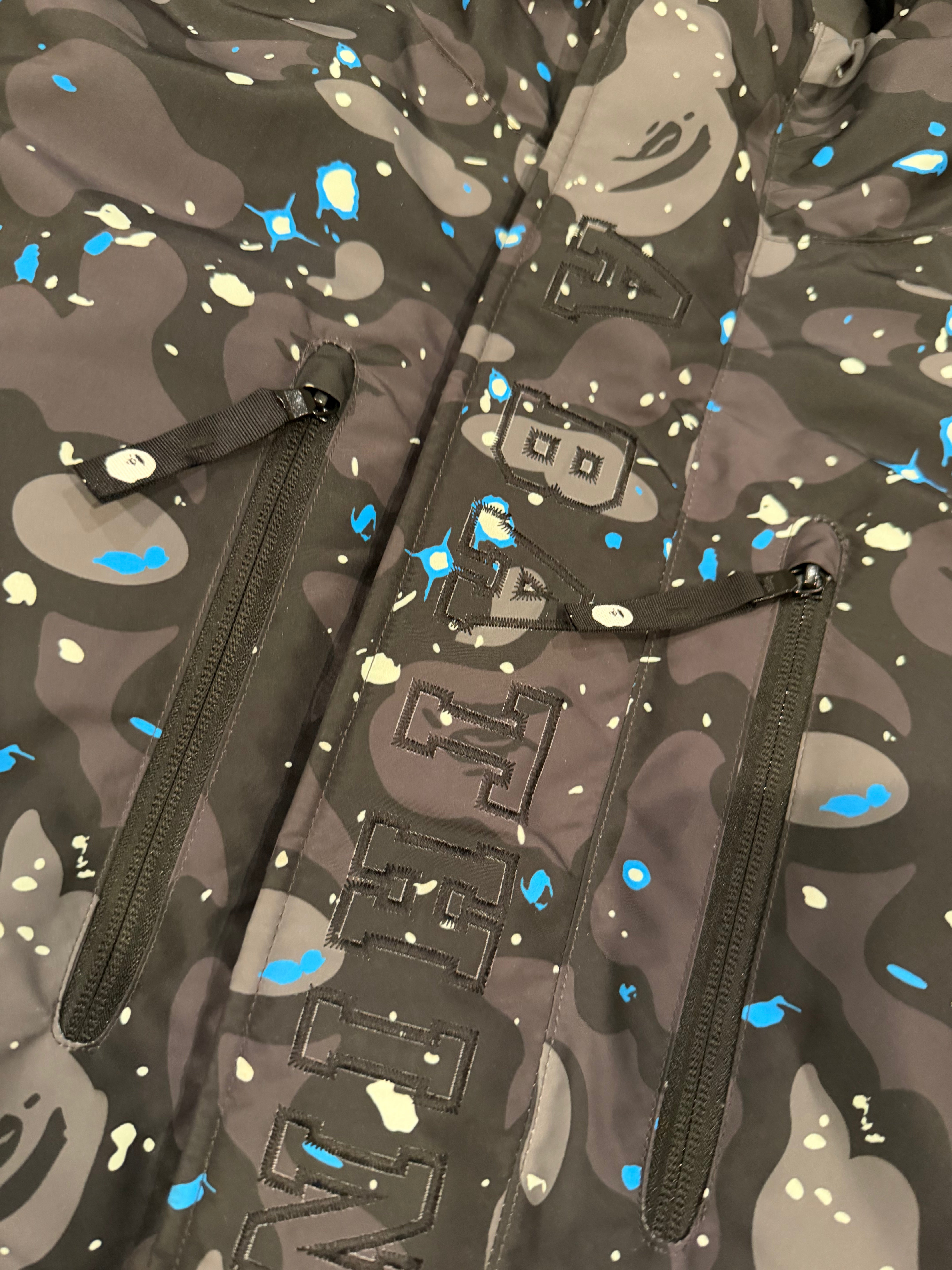 BAPE Black Galaxy Puffer Down Jacket size L sleeve detail