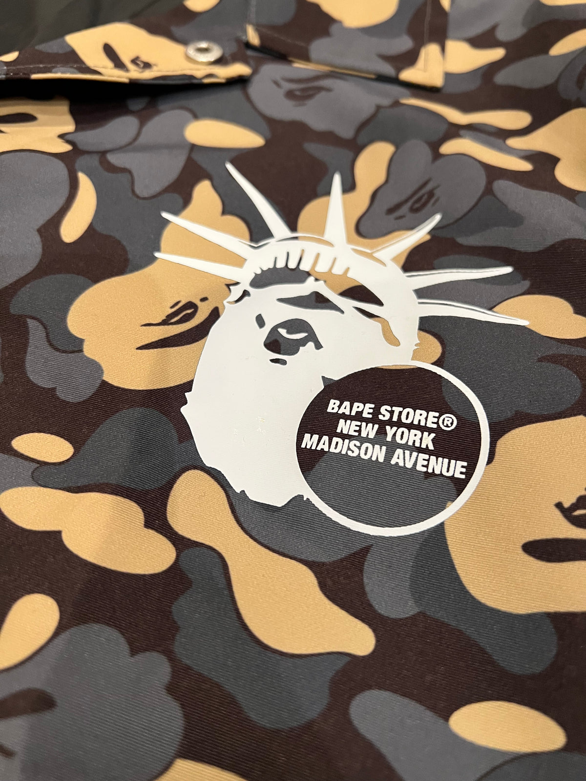 BAPE Black/Gold 2024 NYC Madison Store Exclusive Camo Coach Jacket 3