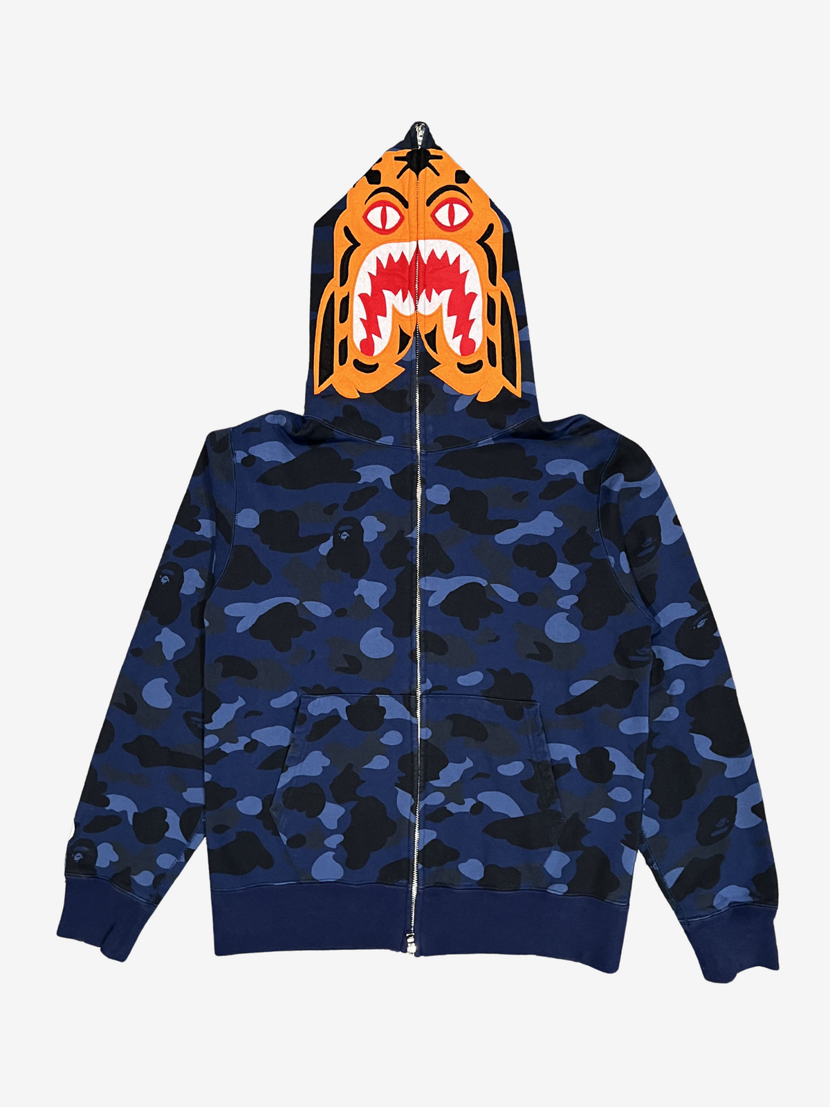 BAPE Blue Camo Tiger Shark Full Zip Up Shark Hoodie