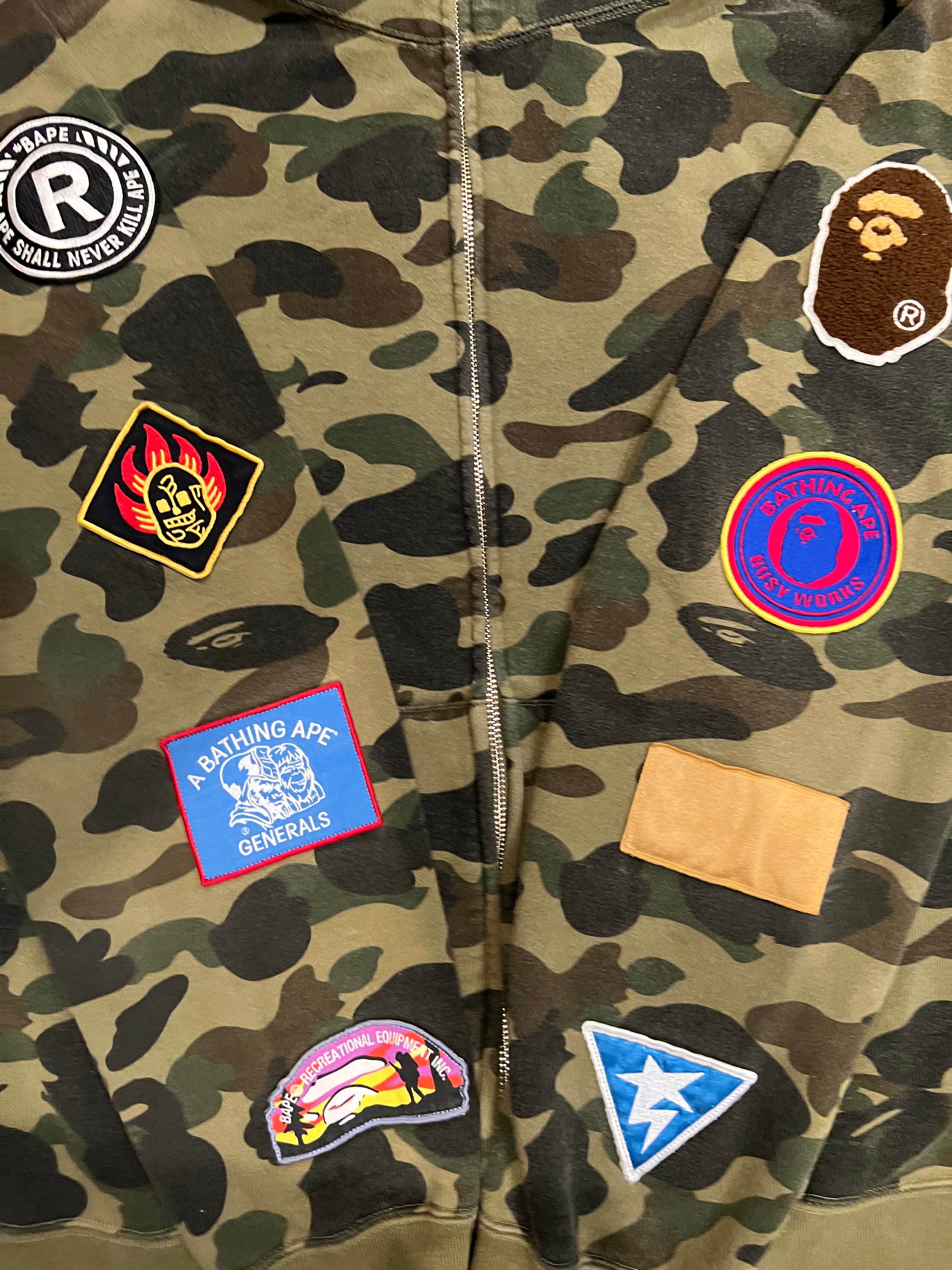 BAPE Green First Camo Patches Full Zip Up Shark Hoodie 5