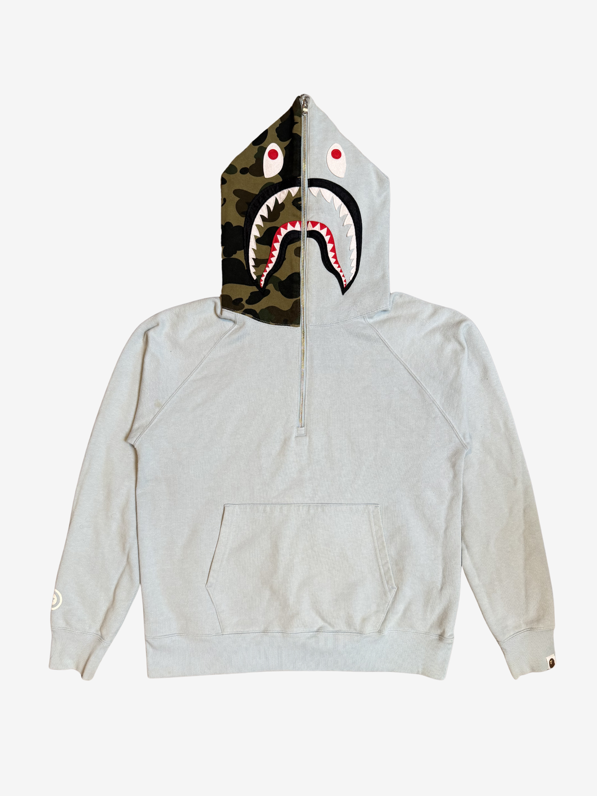 BAPE Light Blue Camo Head And Back Half Zip Up Shark Hoodie