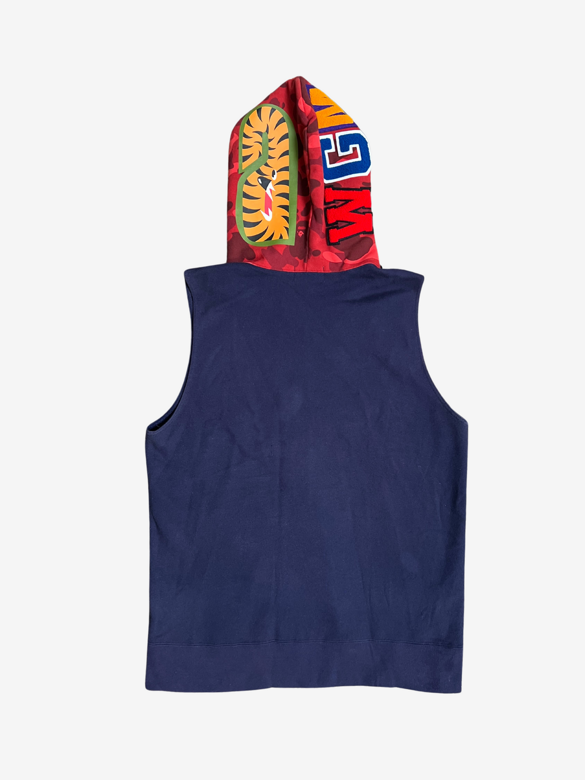 BAPE Navy Red Camo Head Sleeveless Full Zip Up Shark Hoodie 2