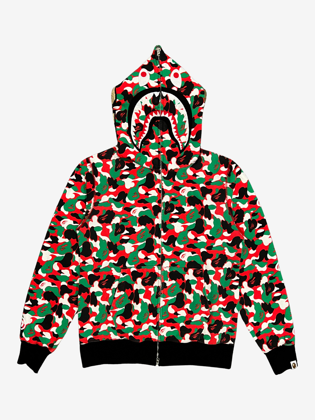 BAPE Red/Green 2024 Dubai Store Exclusive Camo Full Zip Up Shark Hoodie