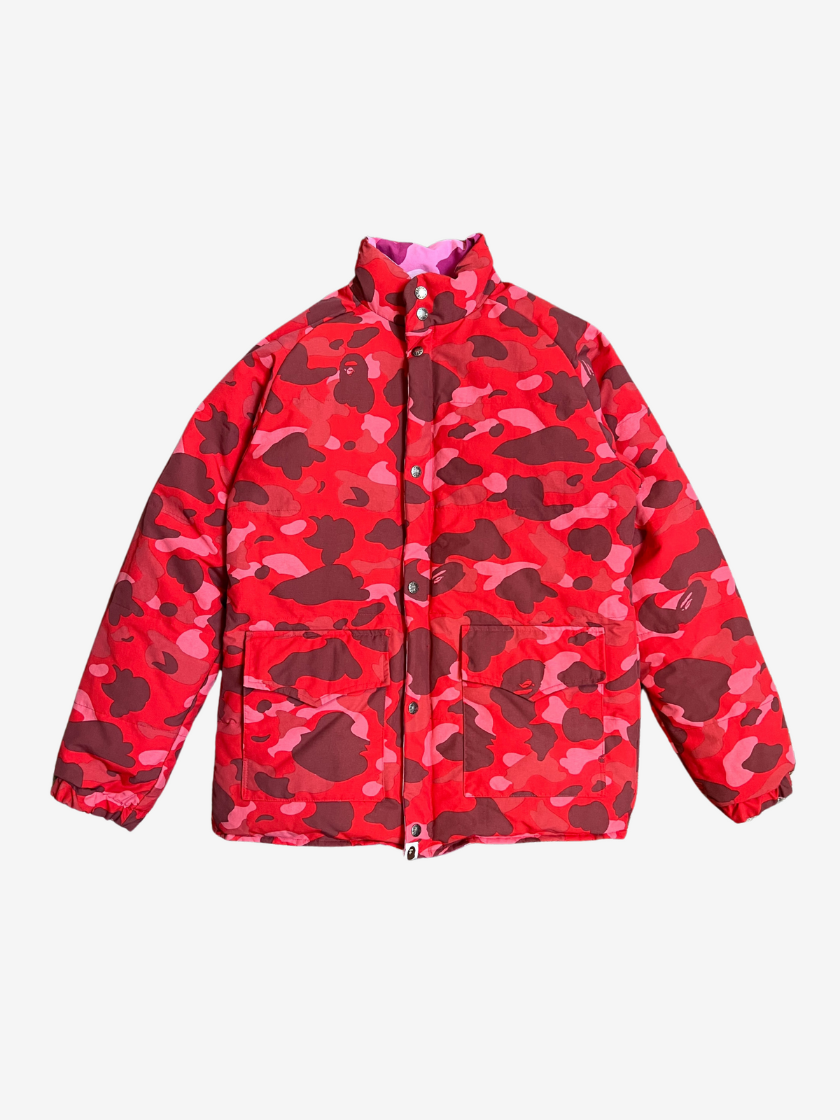 BAPE Red Pink Camo Reversible Down Puffer Jacket 2
