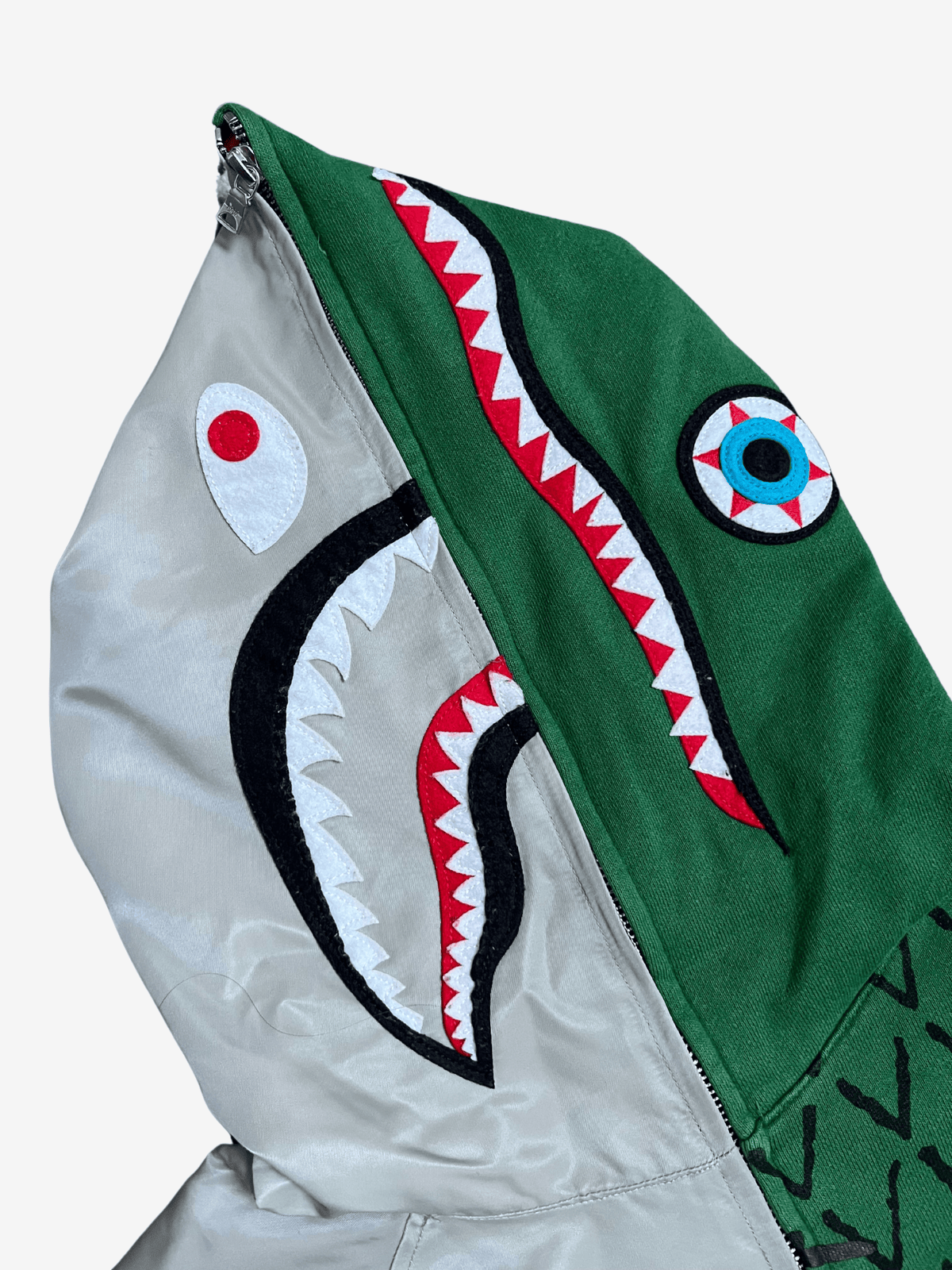 BAPE x Ambush Gray/Green Half Jacket Full Zip Up Shark Hoodie 3