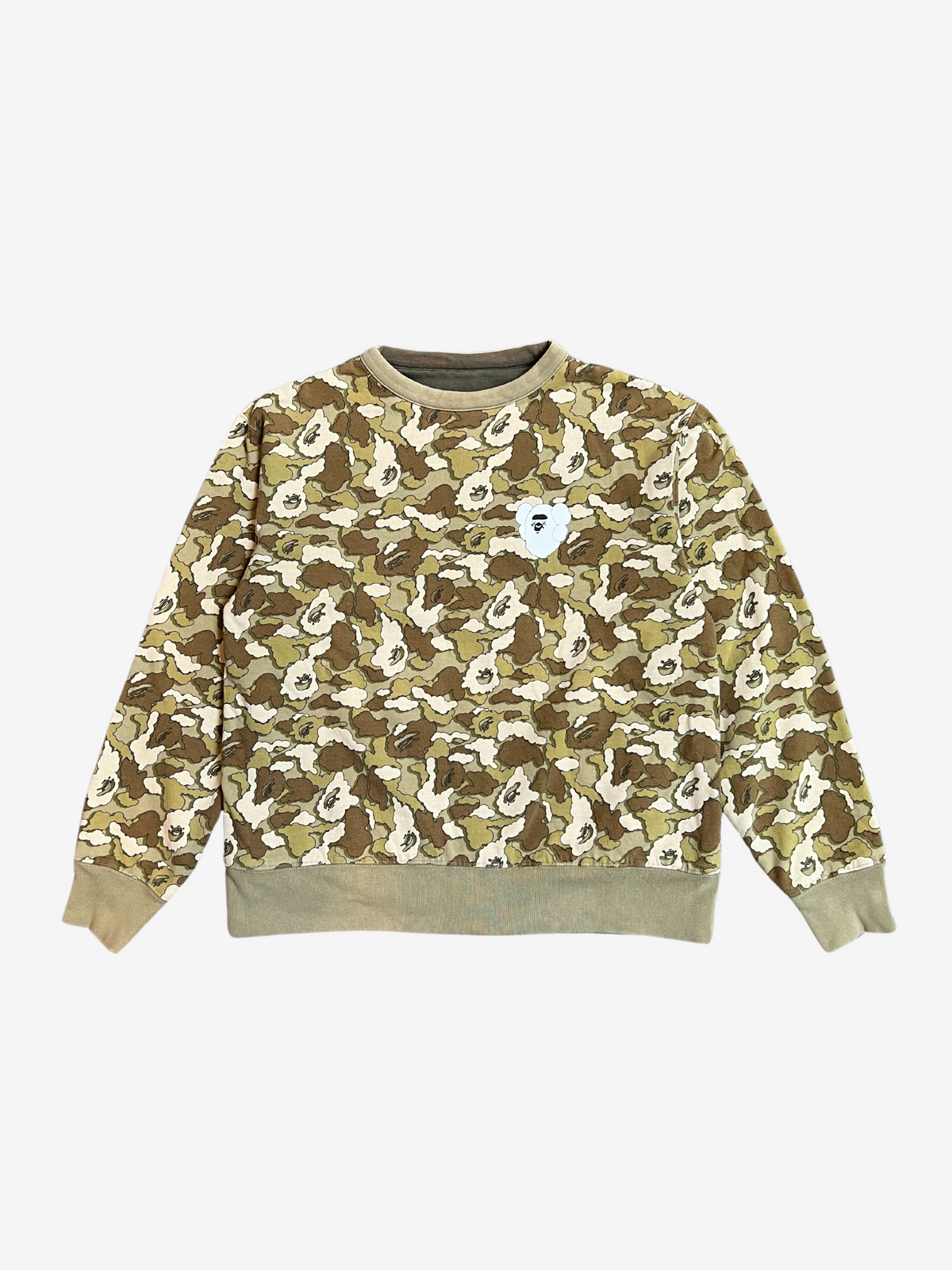 BAPE x Kaws Mustard/Olive Cloud Camo Chomper Reversible Crewneck 2