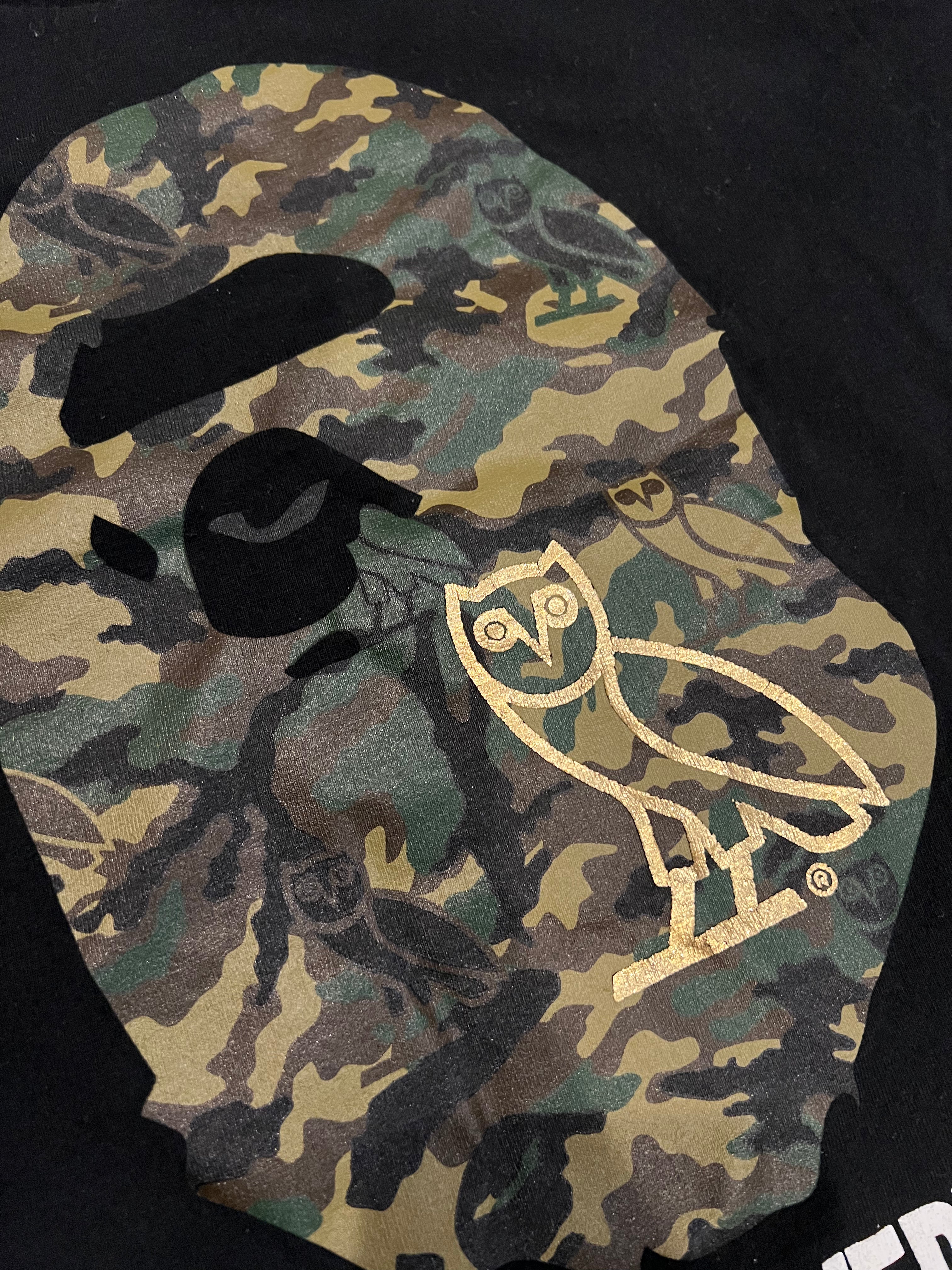 BAPE x OVO Black Owl Camo Ape Head T-Shirt 4